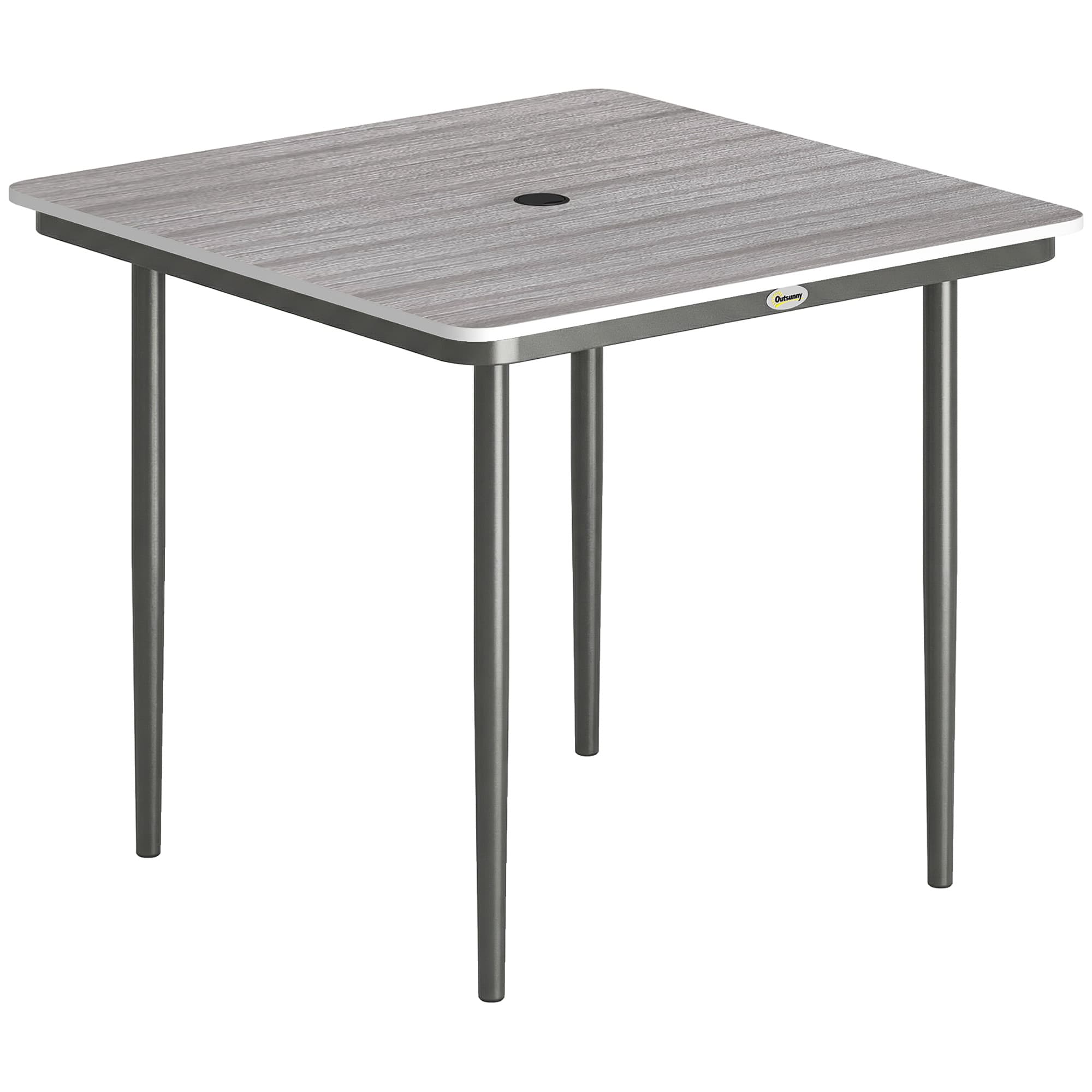 Outsunny Table de jardin rectangulaire pour 4 personnes, table à manger extérieure avec trou de parasol, 85 x 85 x 72,5 cm, gris