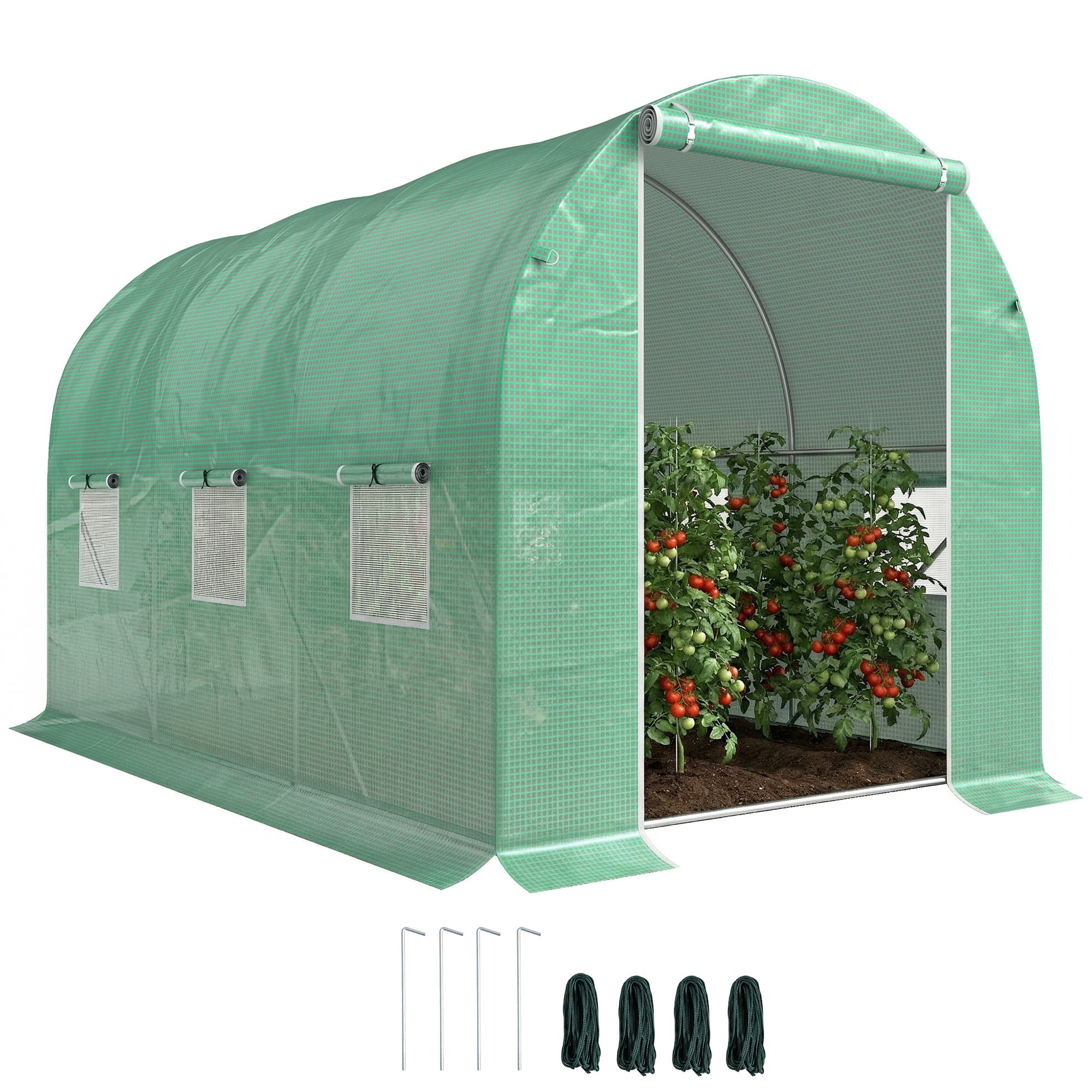 Outsunny Serre de Jardin Serre Tunnel Surface Sol 6 m2 3L x 2l x 2H m châssis Tubulaire renforcé Porte zippée 6 fenêtres enroulables Vert