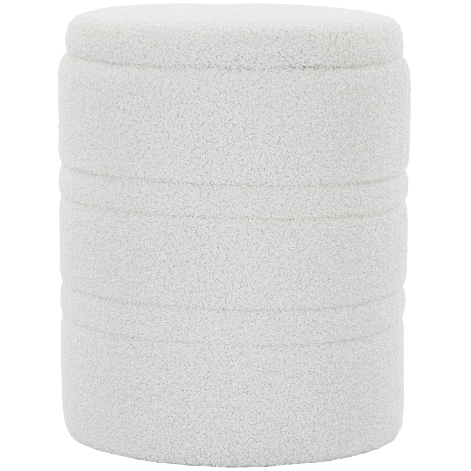 HOMCOM Pouf de rangement Sherpa avec couvercle réversible, pouf rond pour salon & chambre, Blanc