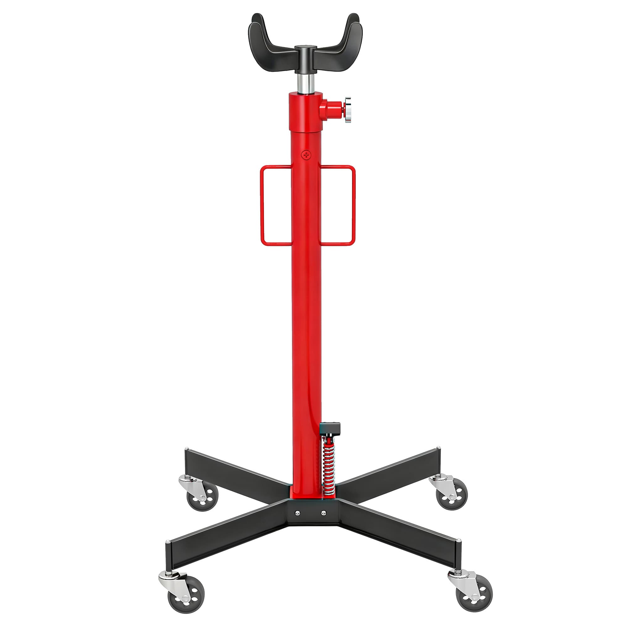 HOMCOM Vérin de fosse hydraulique, cric de levage 500 kg, avec roues pivotantes et pédale, acier, 58 x 58 x 110-191,5 cm rouge