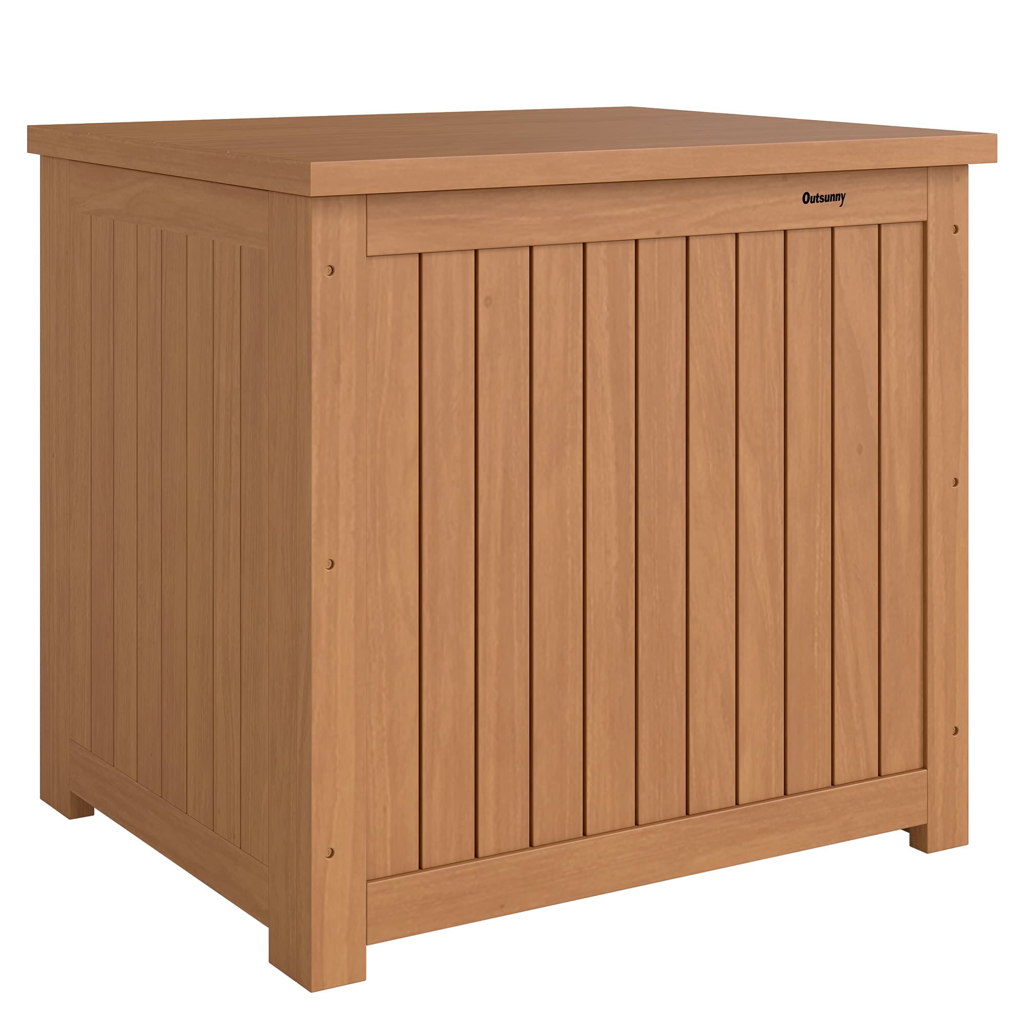 Outsunny Coffre de Rangement Boîte de Jardin 130L Doublure Amovible pour Coussins et Outils Bois Massif Brun
