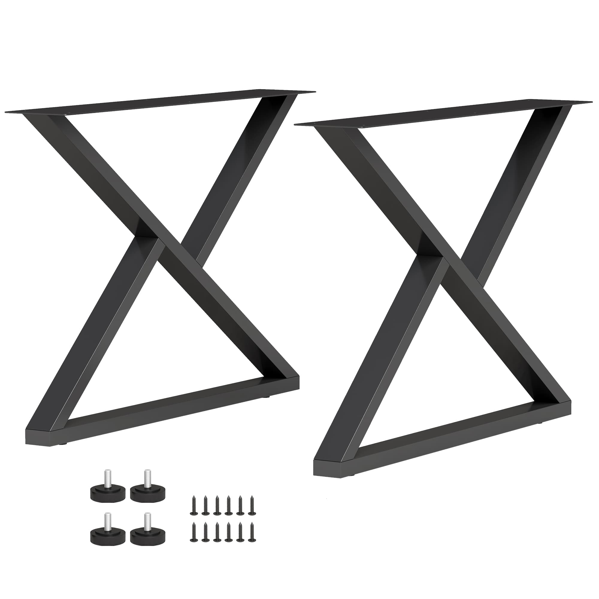HOMCOM Pieds de table en acier, 60 x 43 cm, lot de 2 pieds de bureau en forme X avec patins réglables et vis, noir