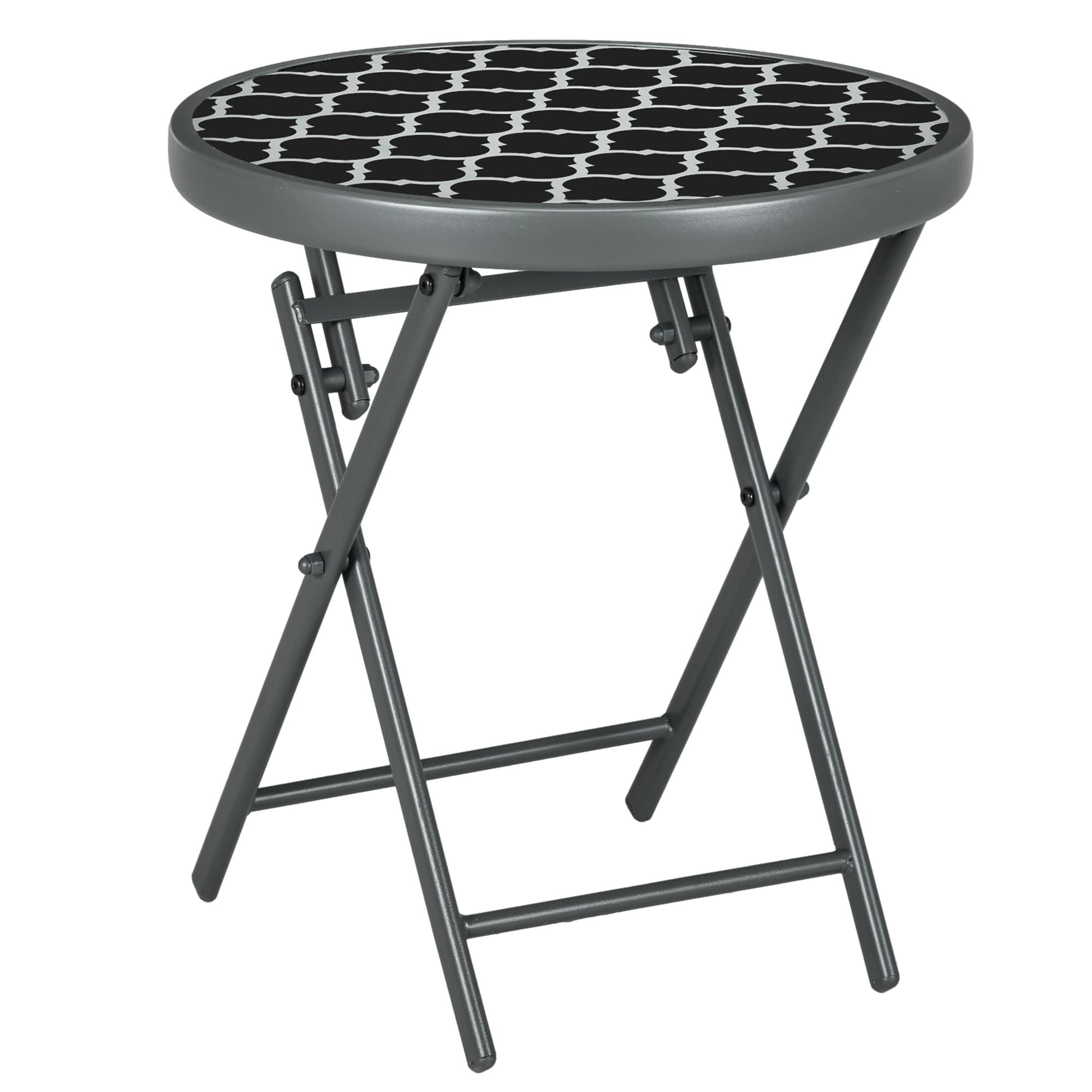 Outsunny Table basse pliante table d'appoint pliante plateau en verre trempé motifs noirs et blancs en métal Ø 45 x 50 cm noir