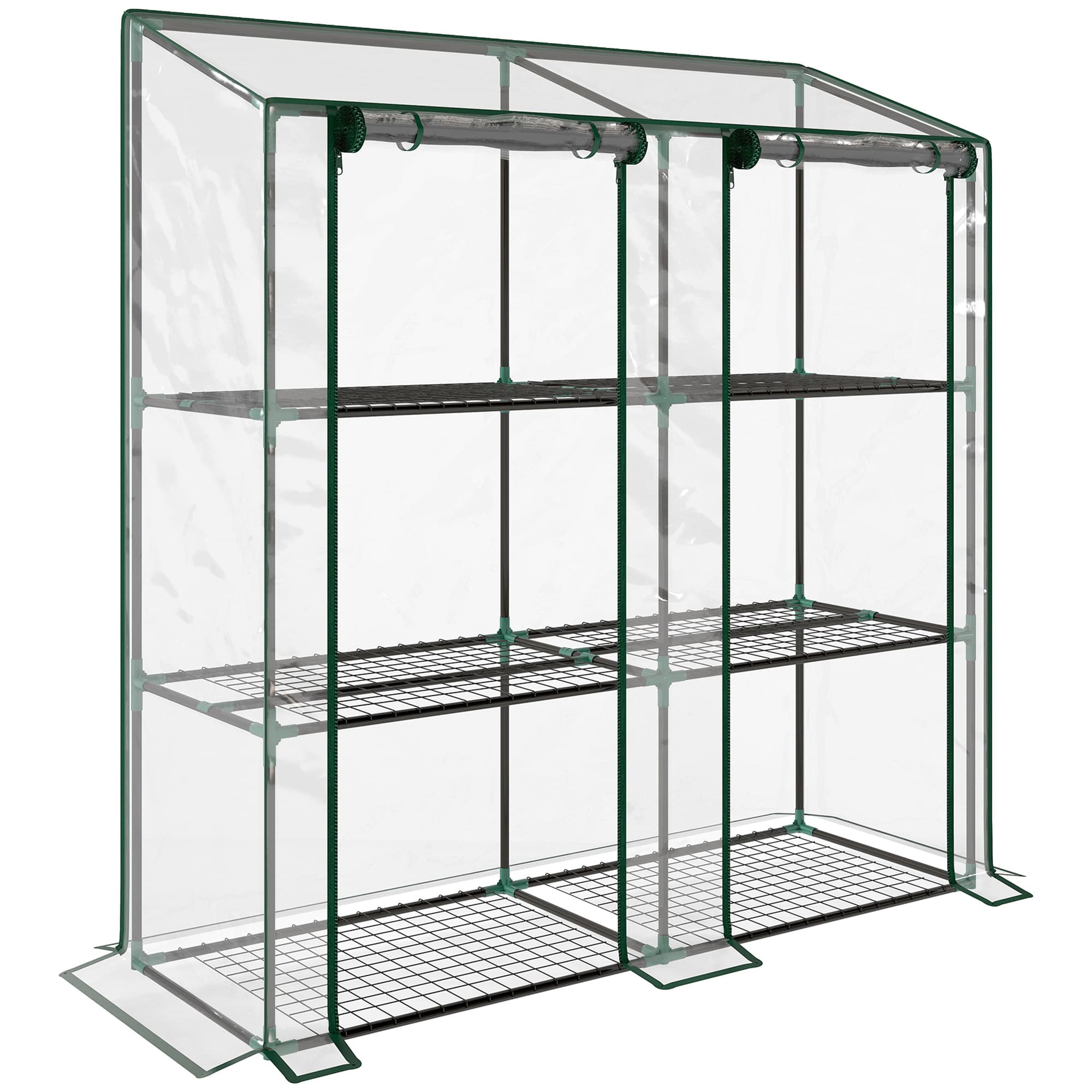 Outsunny Serre de jardin Mini serre 3 niveaux avec bâche en plastique, 2 portes enroulables, 6 étagères, dim. 143L x 46l x 141/151H cm Aosom France