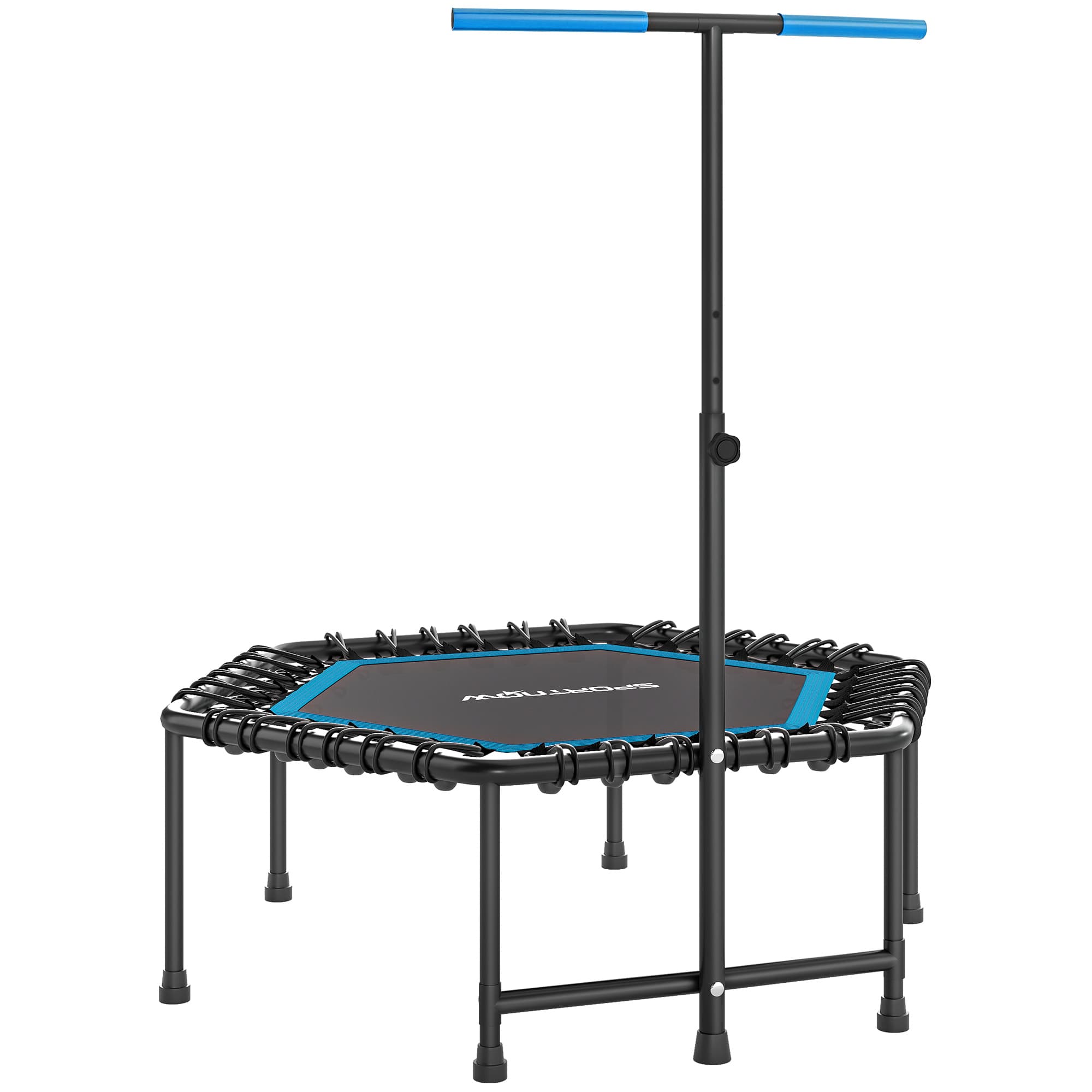 SPORTNOW Trampoline de fitness 114 cm, cordes élastiques, poignée réglable 3 positions, trampoline d'exercice silencieux, bleu