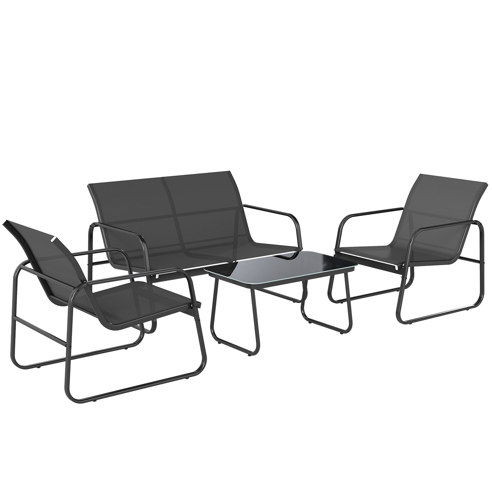 Outsunny Salon de jardin 4 pièces avec canapé, fauteuils et table basse, gris foncé et noir