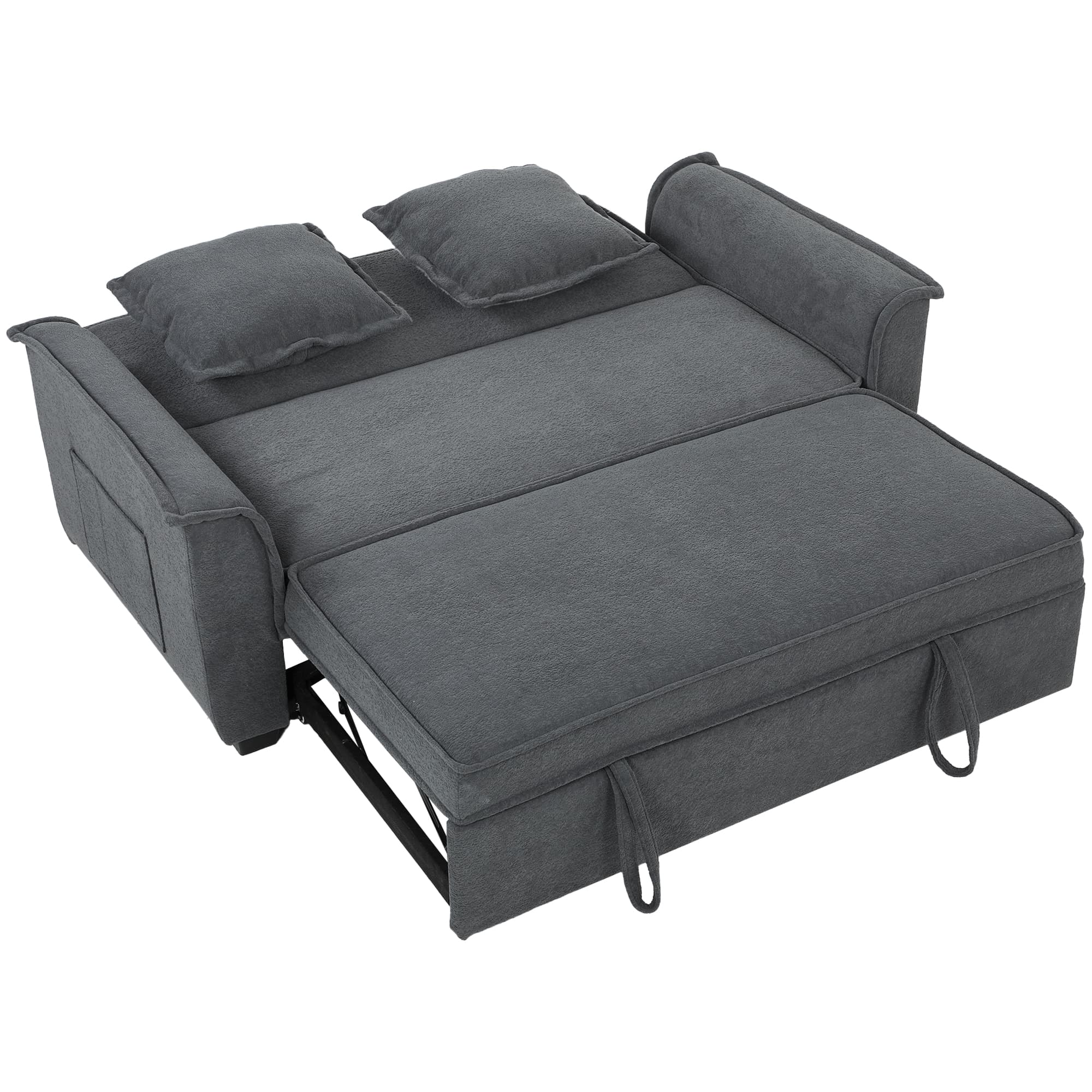 HOMCOM Canapé convertible 2 places, canapé-lit clic-clac en chenille, dossier réglable, 2 coussins, poche latérale, gris