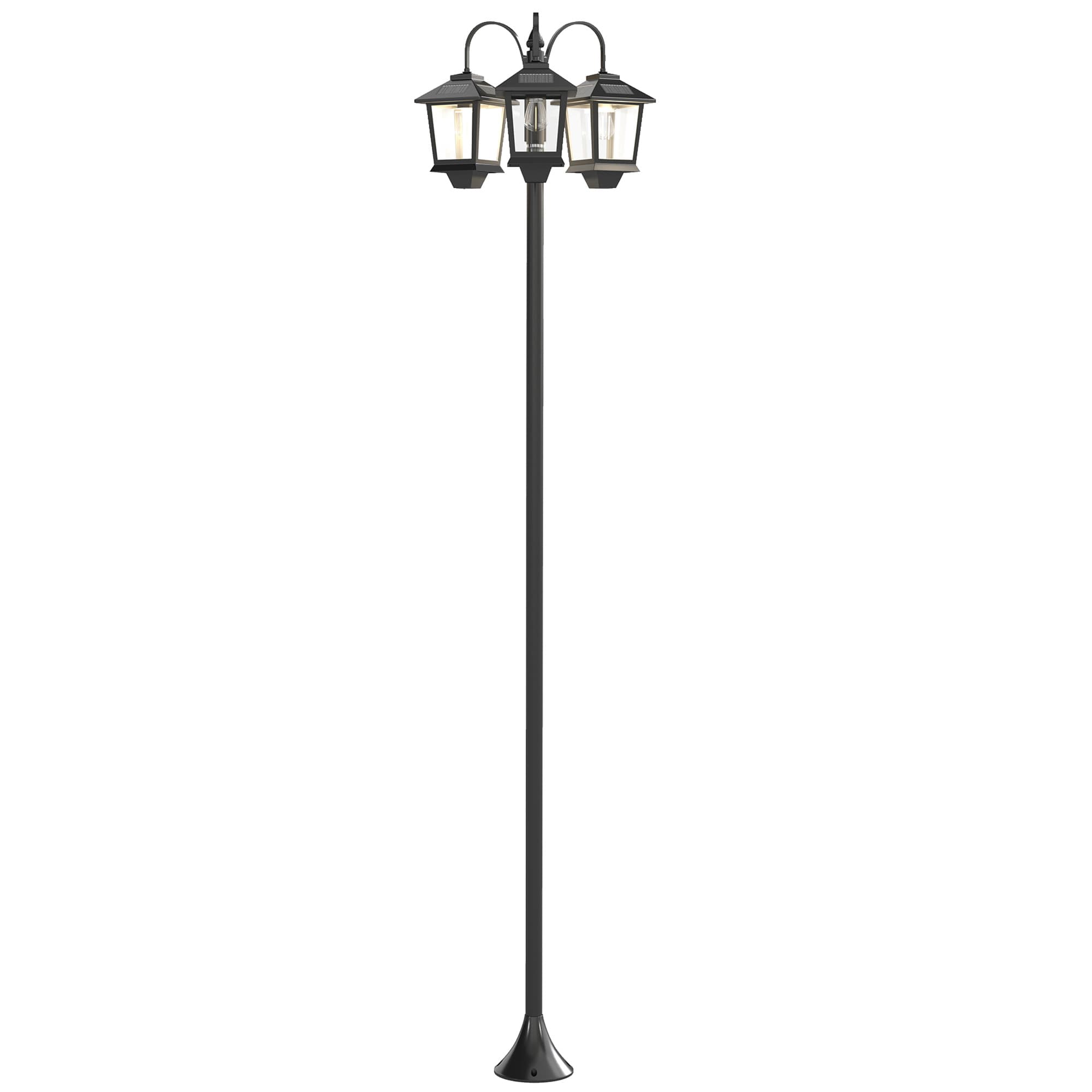 Outsunny Lampadaire extérieur solaire à 3 têtes, lampadaire jardin, éclairage LED, capteur automatique crépuscule à l'aube, noir