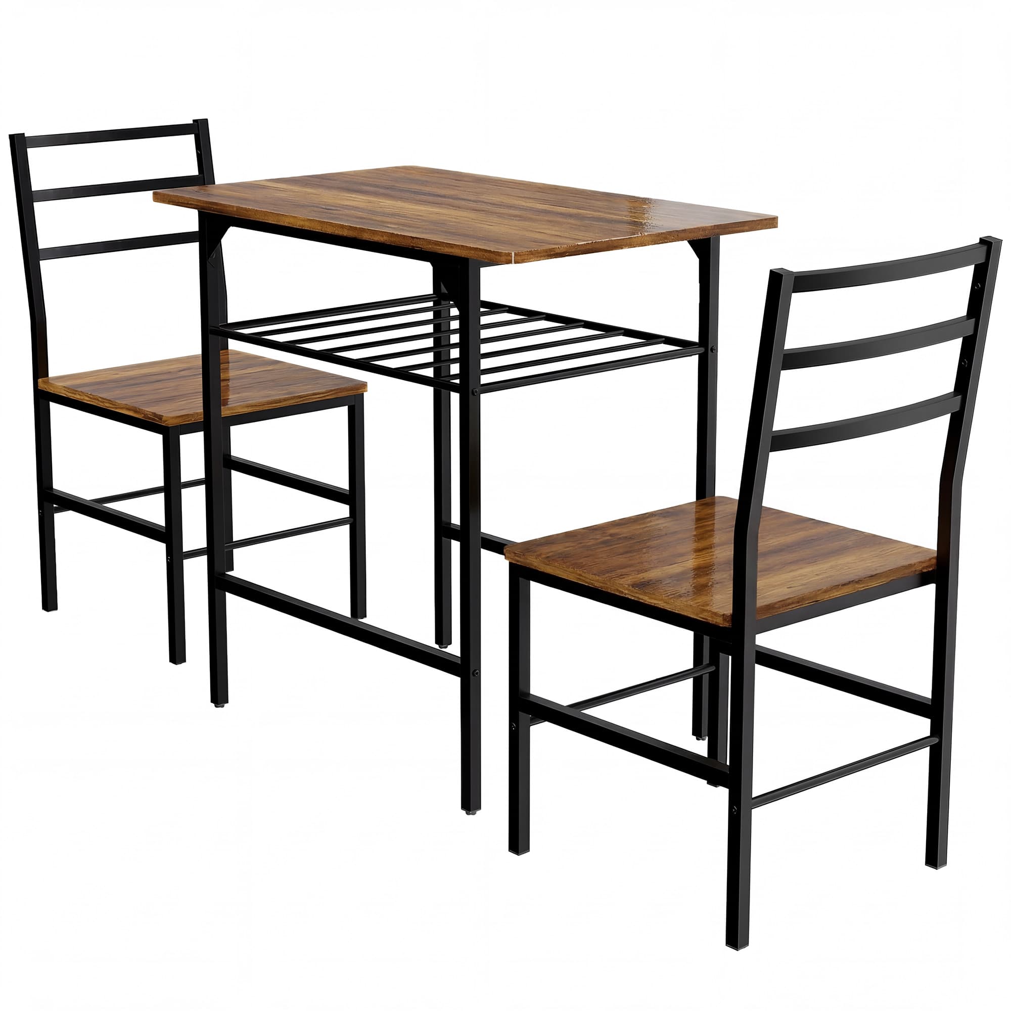 HOMCOM Ensemble table salle à manger avec 2 chaises, table de cuisine avec chaises pour 2 personnes, cadre en métal, marron