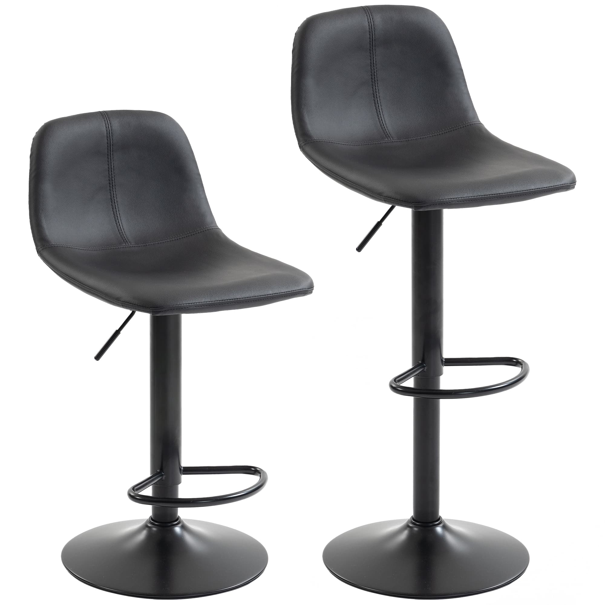 HOMCOM Lot de 2 tabourets de bar, chaises de bar hauteur réglable, dossier et repose-pieds, pivotant 360°, pieds en acier, noir