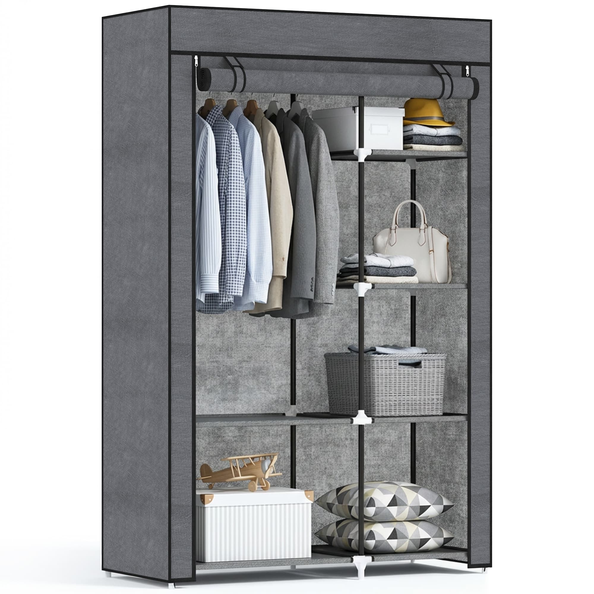 HOMCOM Penderie armoire à vêtements 6 niveaux tissu non-tissé cadre en acier 1 triangle à vêtements 103 x 43 x 162,5 cm noir