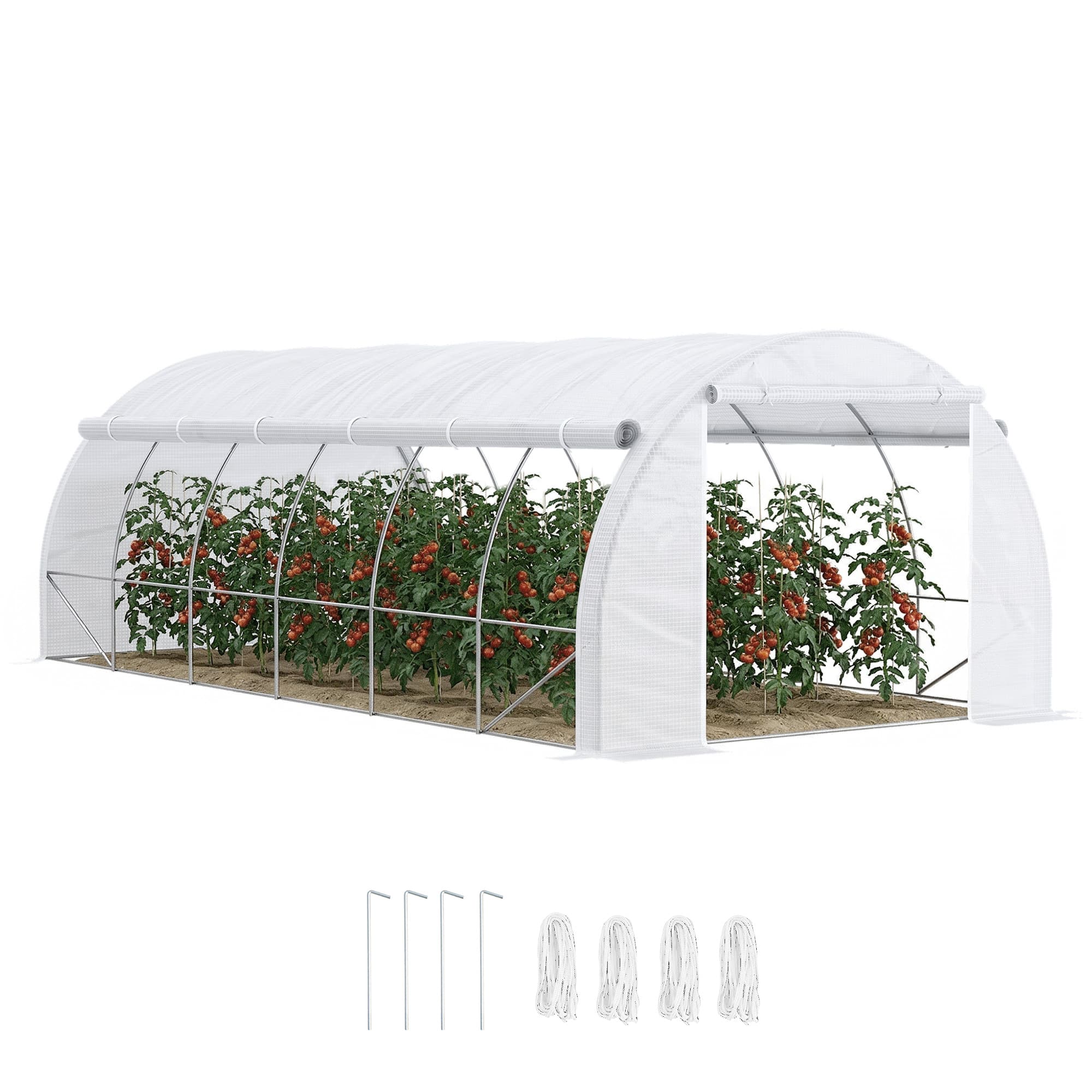 Outsunny Serre de Jardin Serre Tunnel 18 m2 dim. 6L x 3l x 2H m - 12 fenêtres, Porte zippée Enroulable Blanc