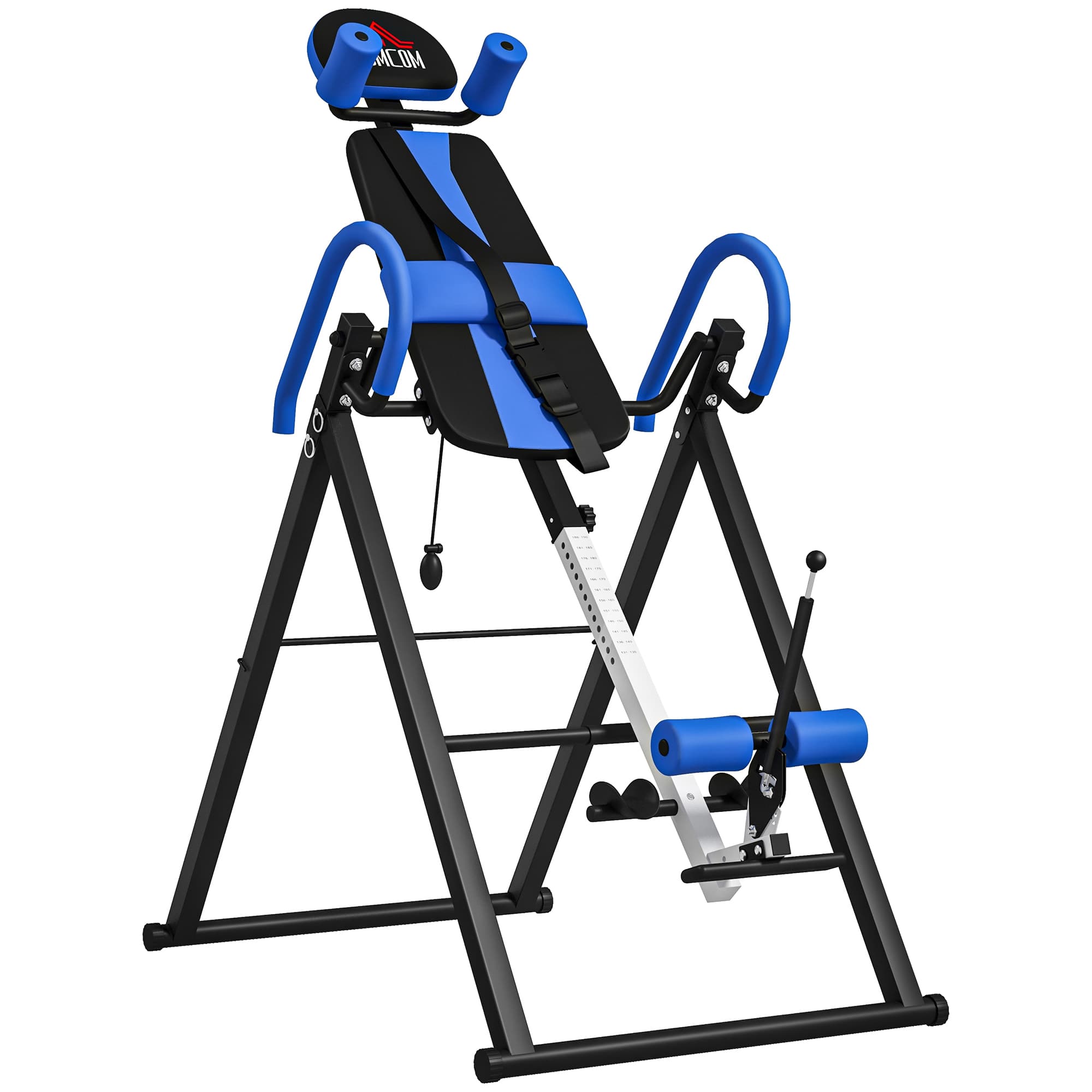HOMCOM Table d'inversion de musculation pliable ceinture de sécurité réglable angle ajustable 3 niveaux 79x114x153cm bleu noir