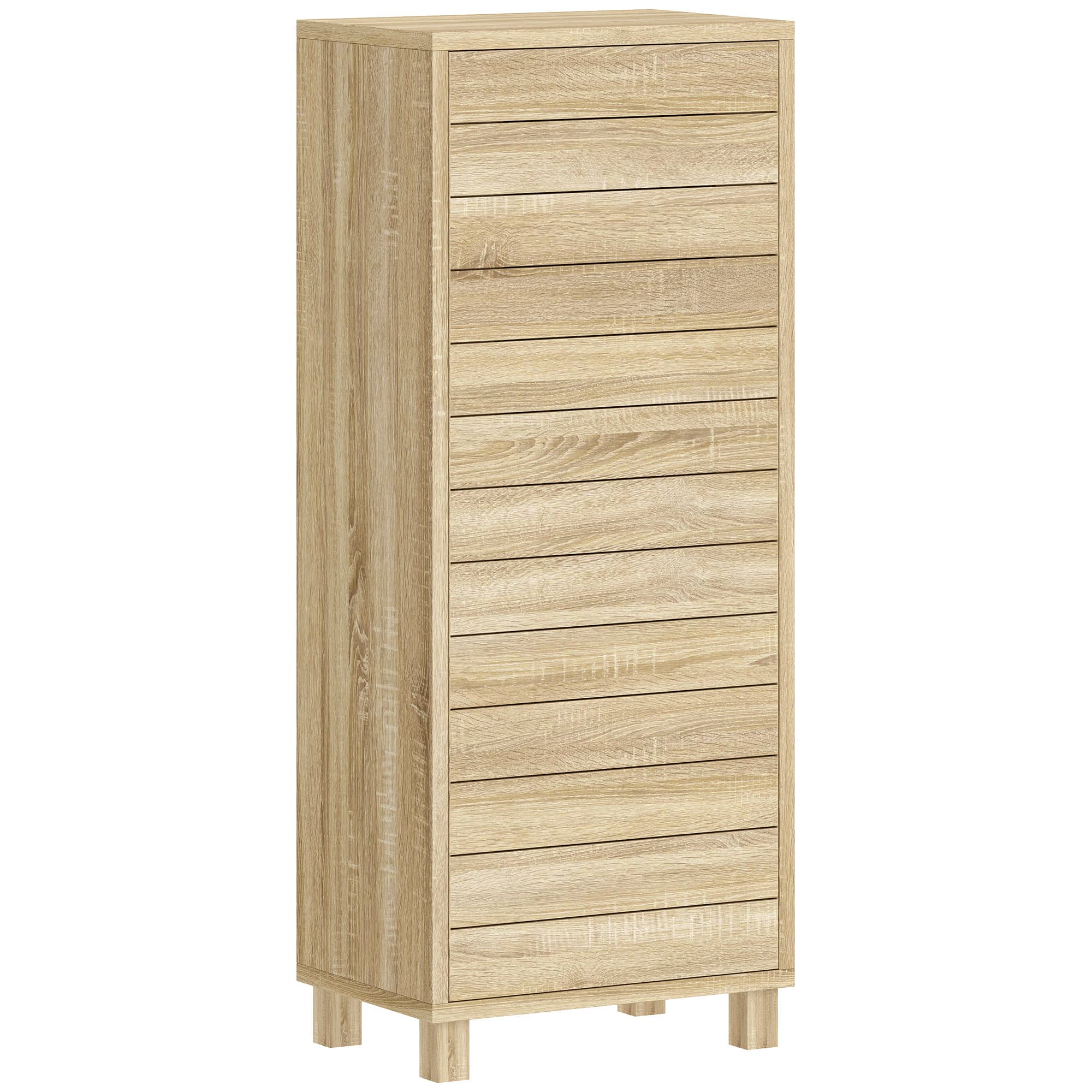 HOMCOM Meuble de Salle de Bain en Bois avec Étagère Réglable et Porte à Lamelles, Ouverture Pression, 34 x 23 x 84 cm, Naturel