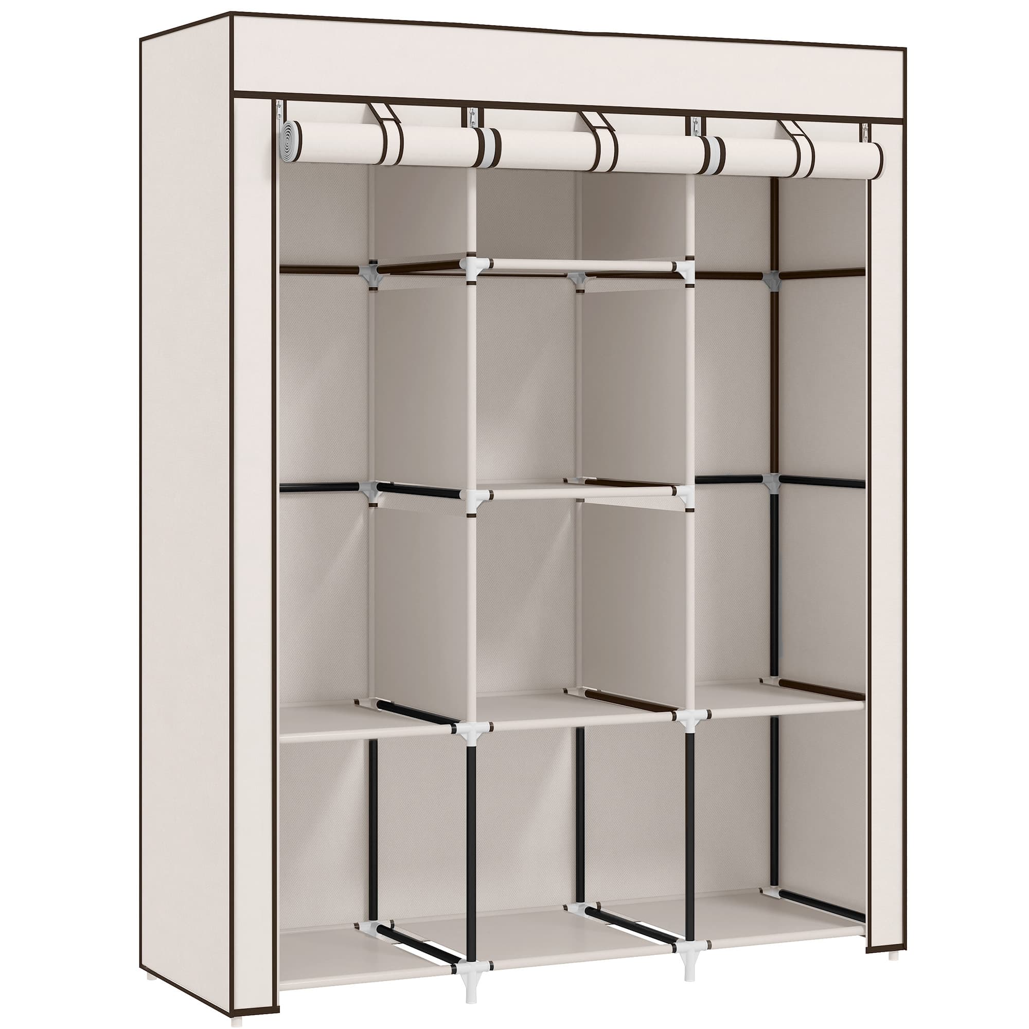 HOMCOM Armoire penderie multi-rangement - 8 étagères, 2 barres - non tissé crème