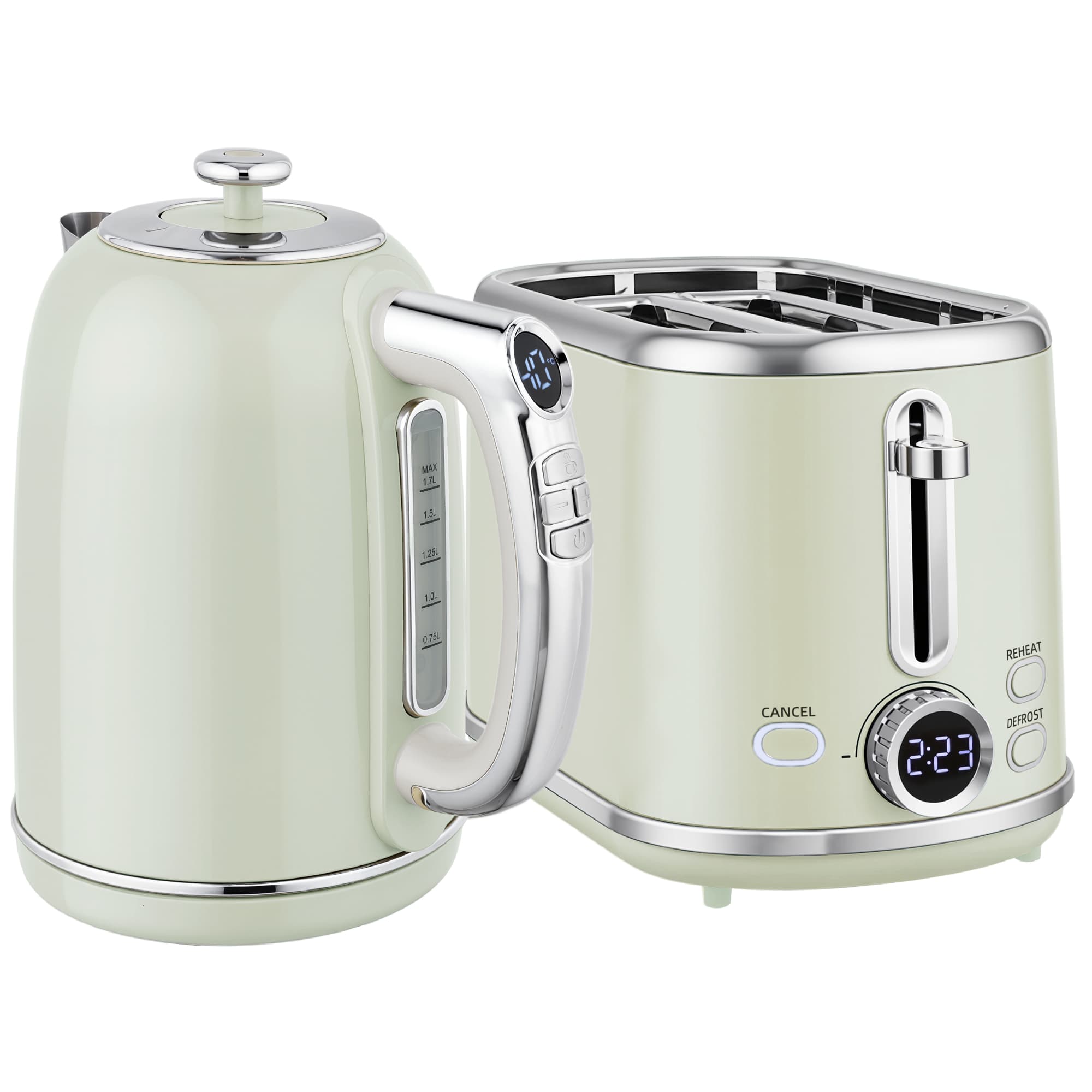 HOMCOM Ensemble bouilloire et grille-pain, bouilloire en acier inoxydable 1,7 L et 2200 W et grille-pain à 2 tranches, gris