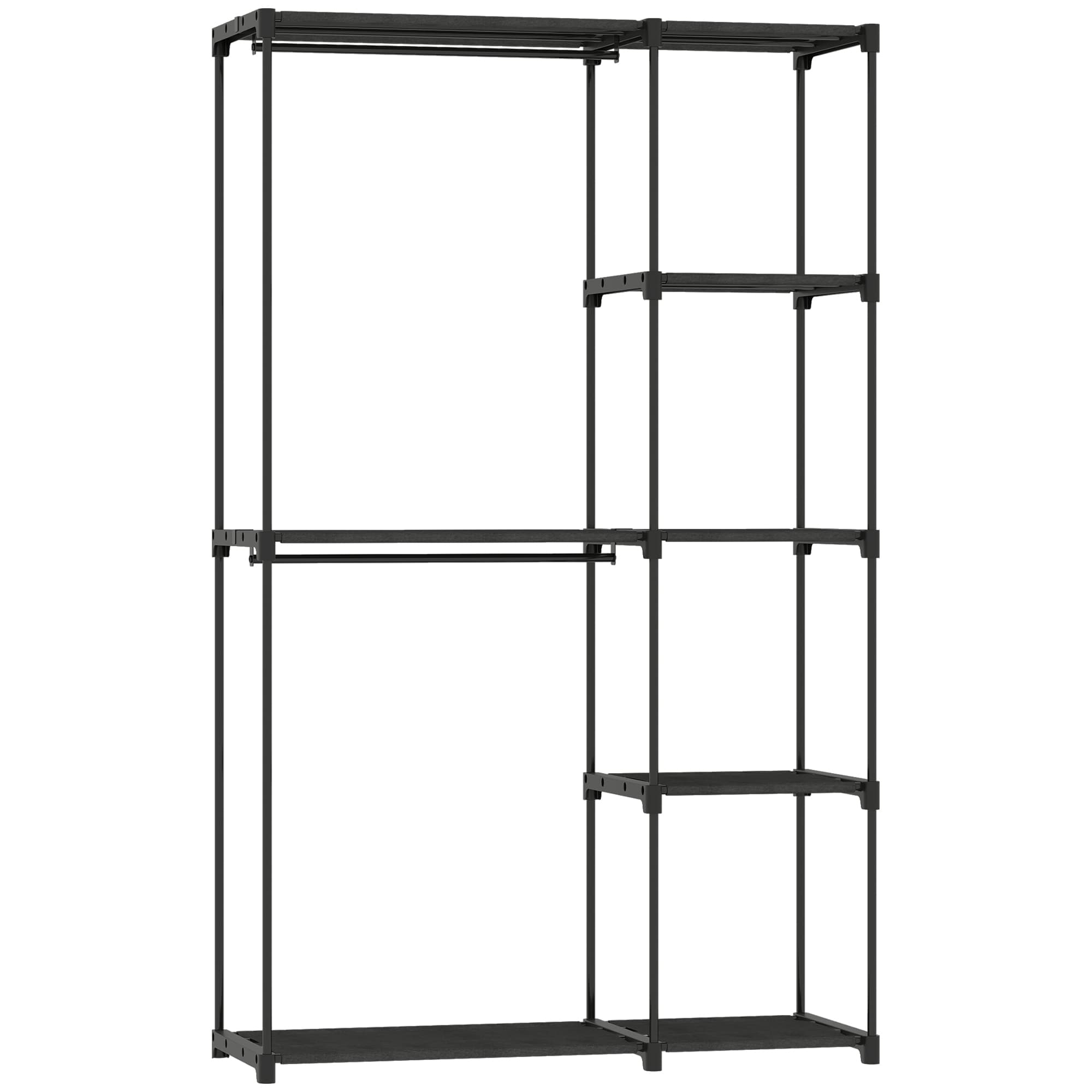 HOMCOM Armoire de rangement, penderie portable avec 2 barres de suspension et 6 étagères, 111 x 43 x 185 cm, noir