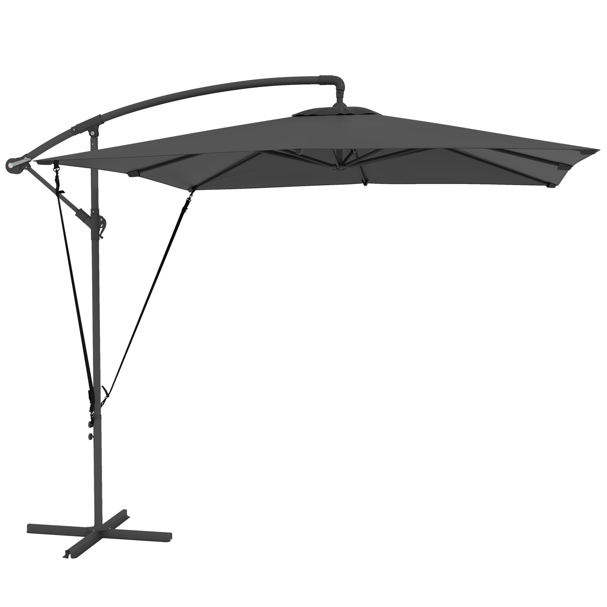 Outsunny Parasol déporté parasol de jardin extérieur Toile ajustable 8 baleines base en croix manivelle, 2,5 x 2,5 m, gris foncé