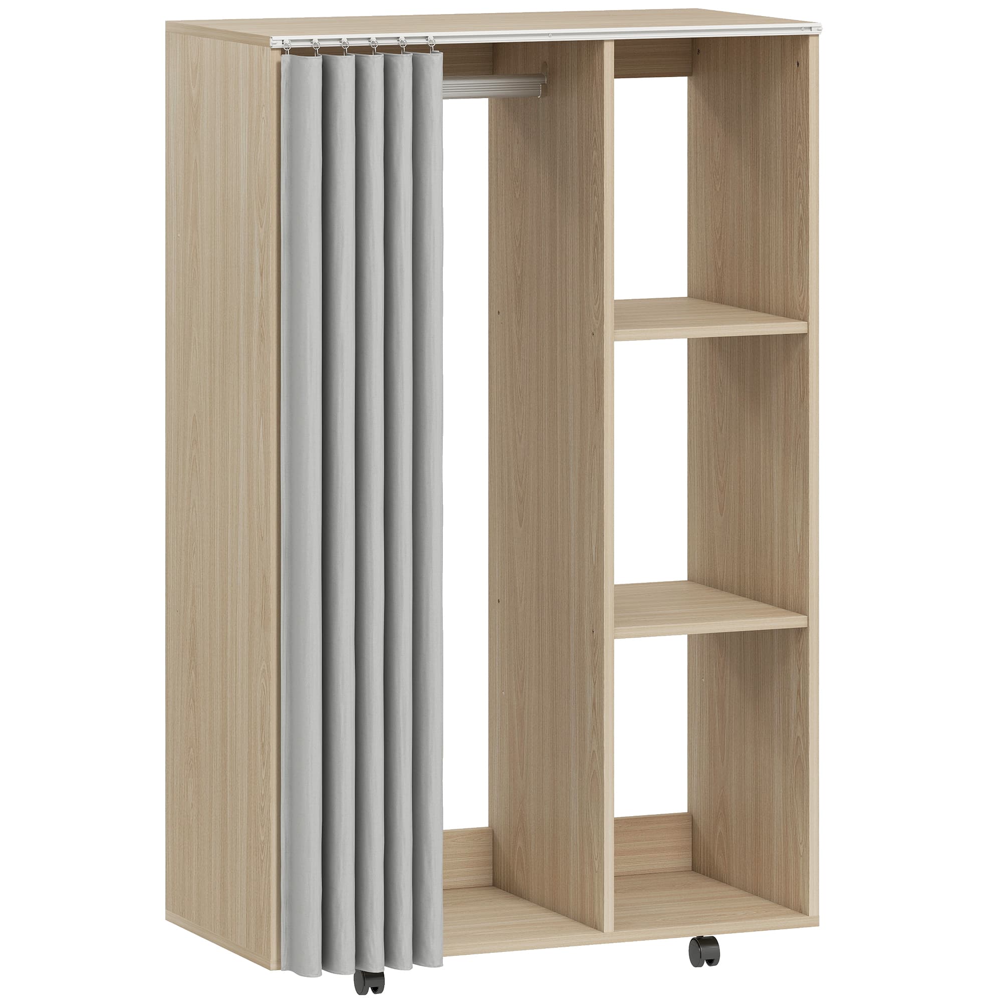 HOMCOM Armoire penderie vêtement dressing mobile 4 roulettes tringle à vêtements et étagères 80x40x128cm, effet bois naturel