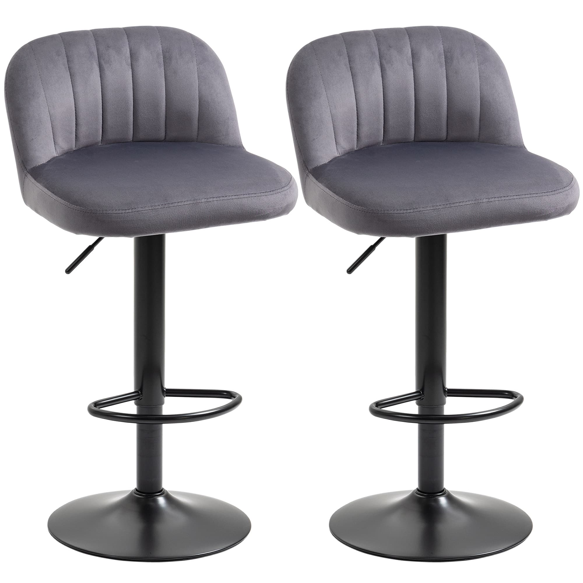 HOMCOM Lot de 2 tabourets de bar design contemporain avec repose-pieds hauteur réglable et pivotant gris