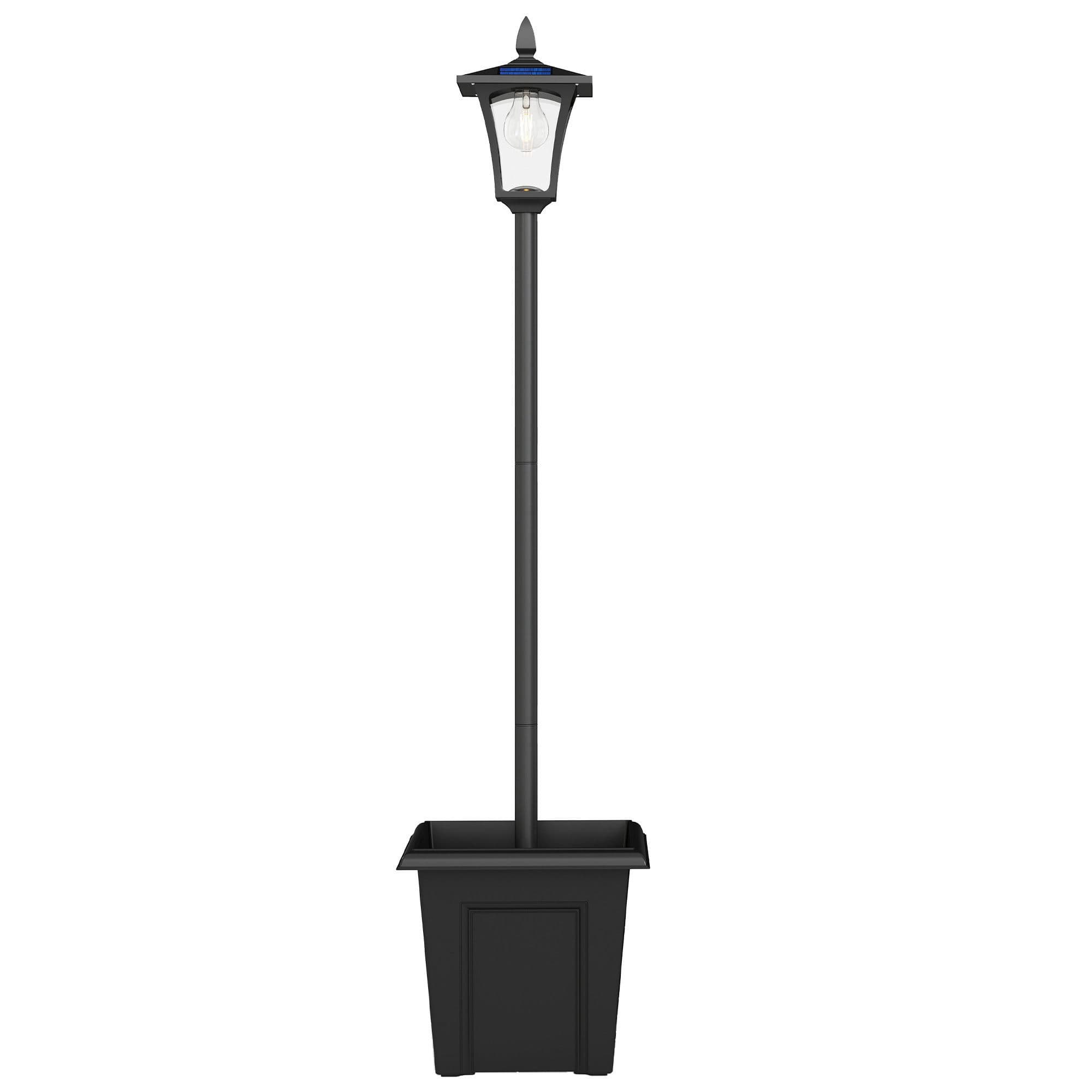 Outsunny Lampadaire solaire extérieur avec jardinière, lampadaire sur pied étanche, hauteur 160cm, pour jardin, cour, allée, noir