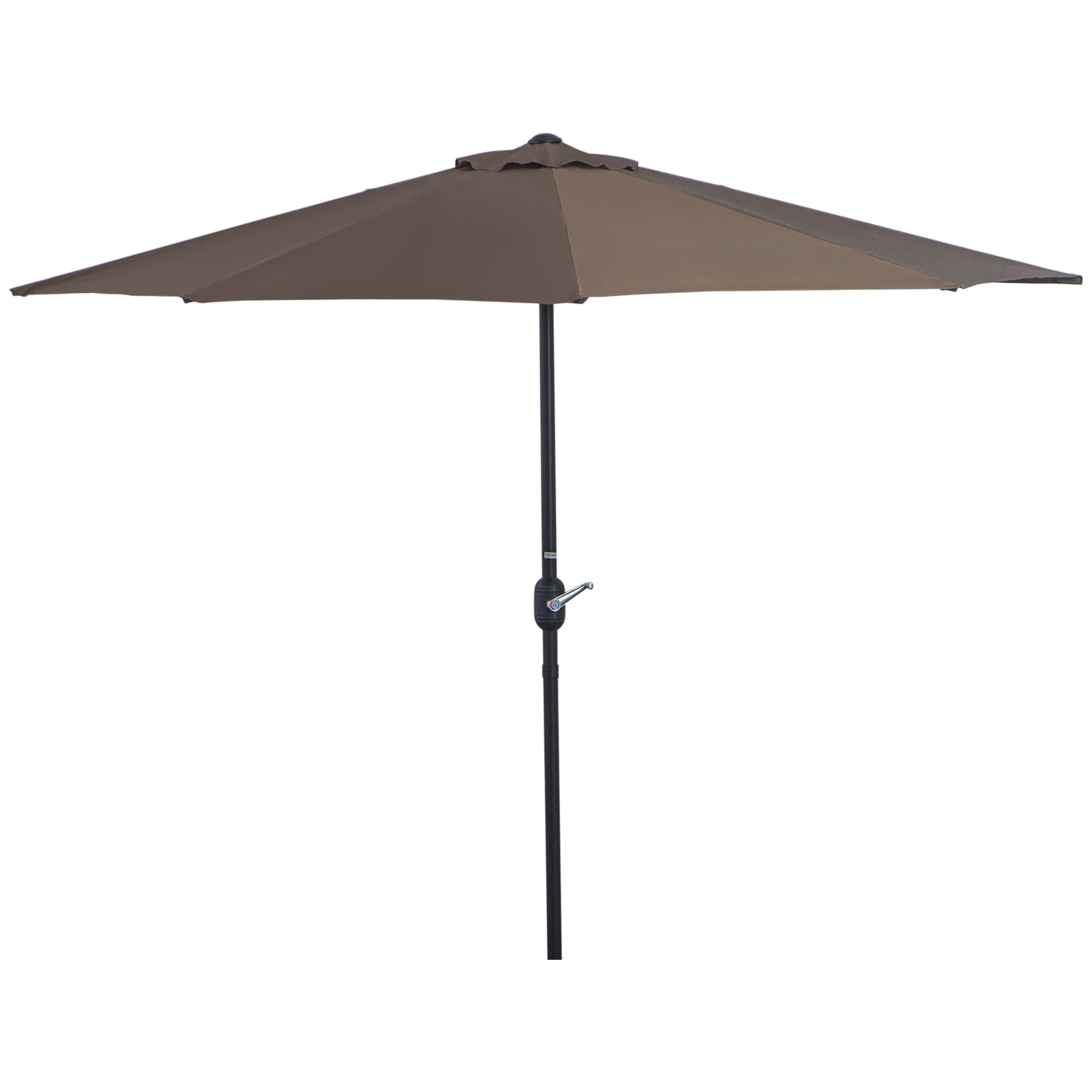 Outsunny Demi-parasol 2,7 x 1,4 m parasol de balcon ouverture fermeture manivelle, 5 entretoises métal, polyester 180 g/m2, café