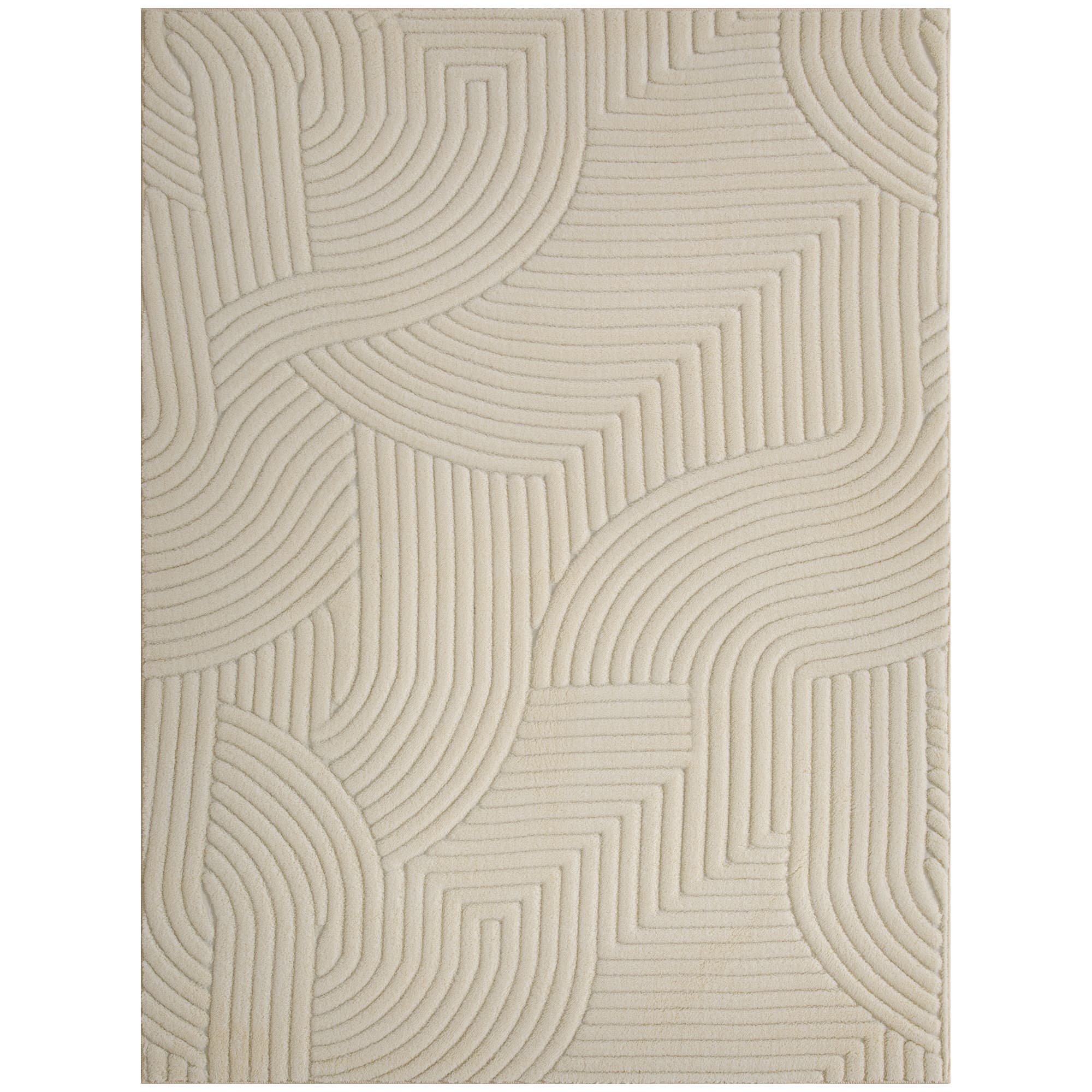 HOMCOM Tapis salon 160 x 120 cm, tapis à poils épais géométrique, moelleux et antidérapant, crème