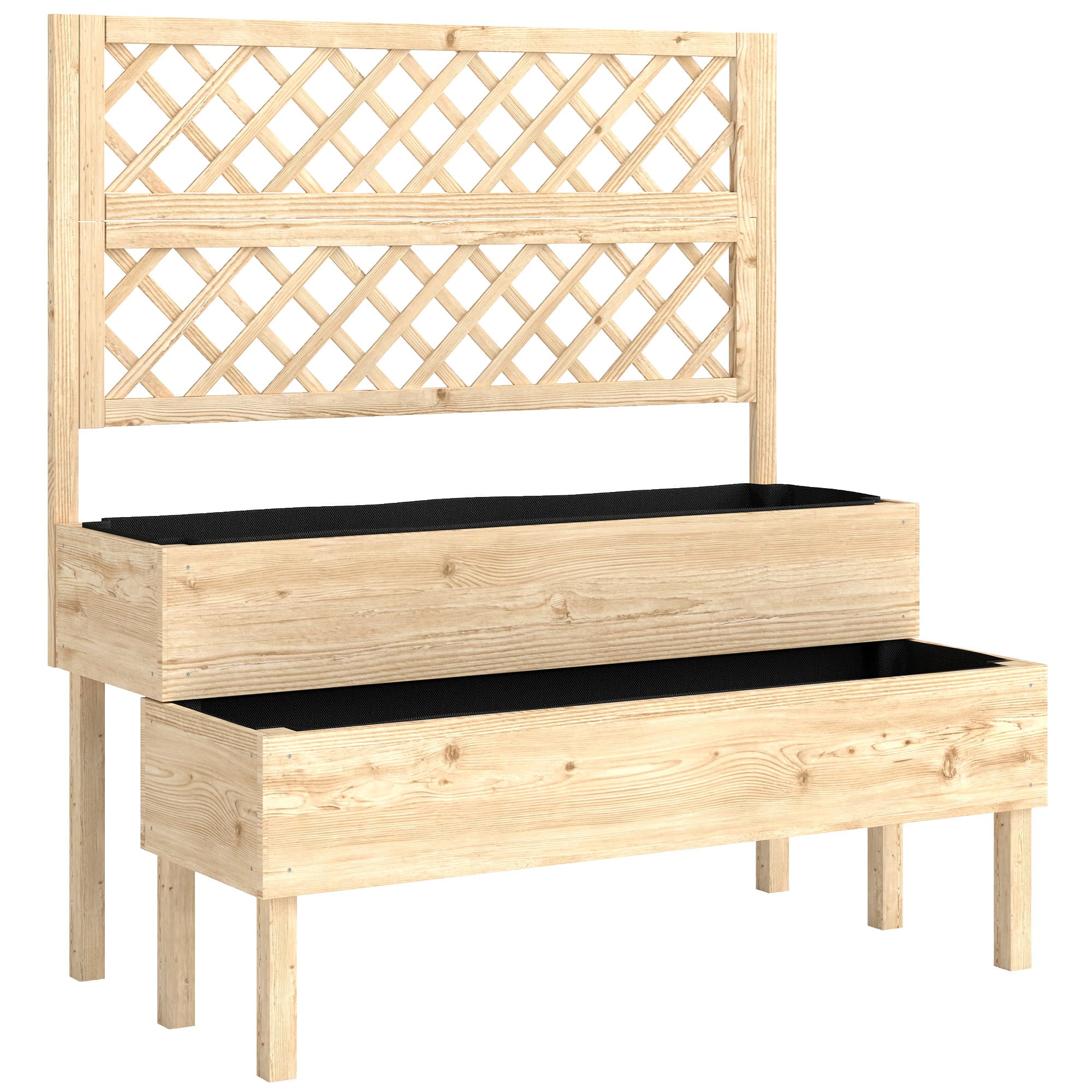 Outsunny Jardinière à 2 Niveaux avec Treillis, bac à fleurs, avec tissu non tissé, 108 x 62 x 120 cm, effet bois naturelle
