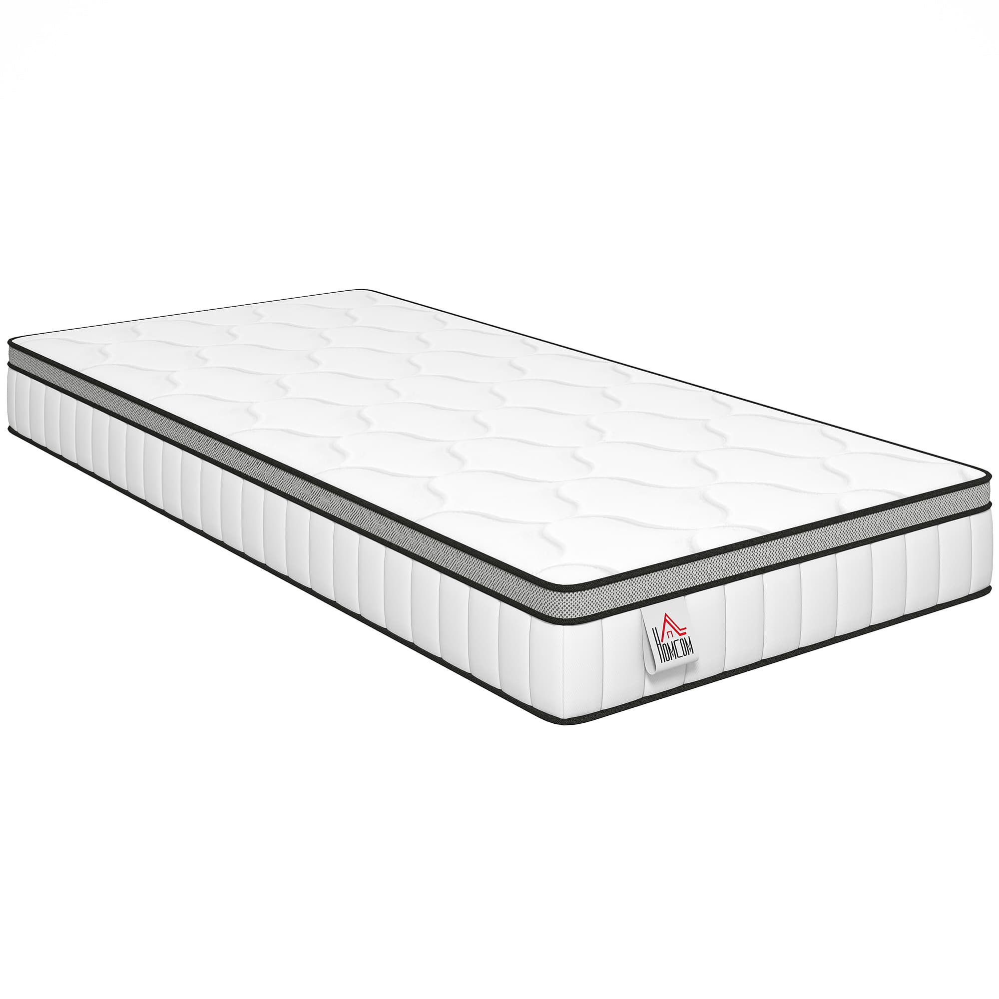 HOMCOM Matelas 90 x 190 cm, 20cm d'épaisseur, matelas à ressorts ensachés 7 zones mousse à mémoire forme au gel rafraîchissant