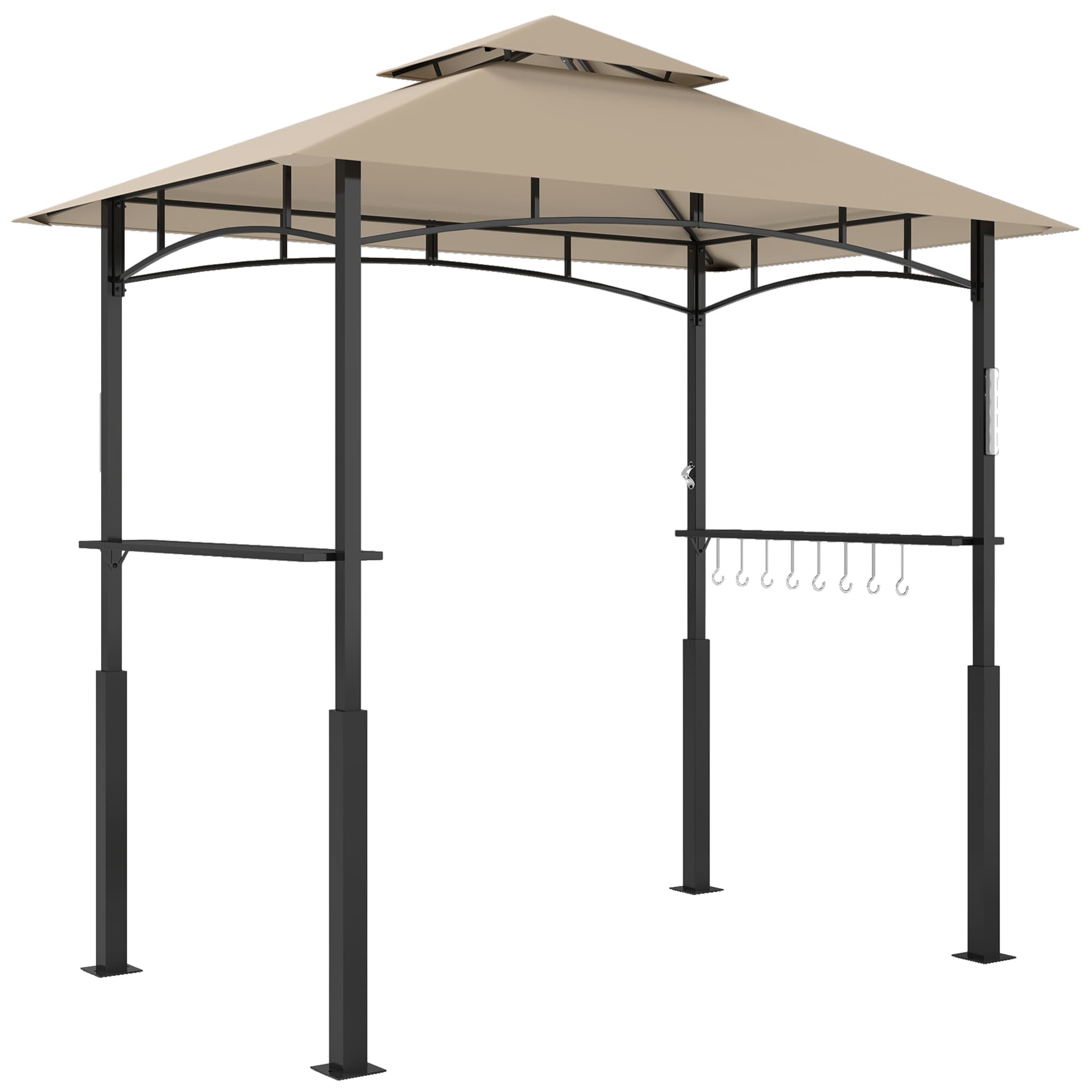 Outsunny Tonnelle de barbecue à deux niveaux auvent de réception pour jardin avec lumière LED 240 x 150 x 250 cm kaki