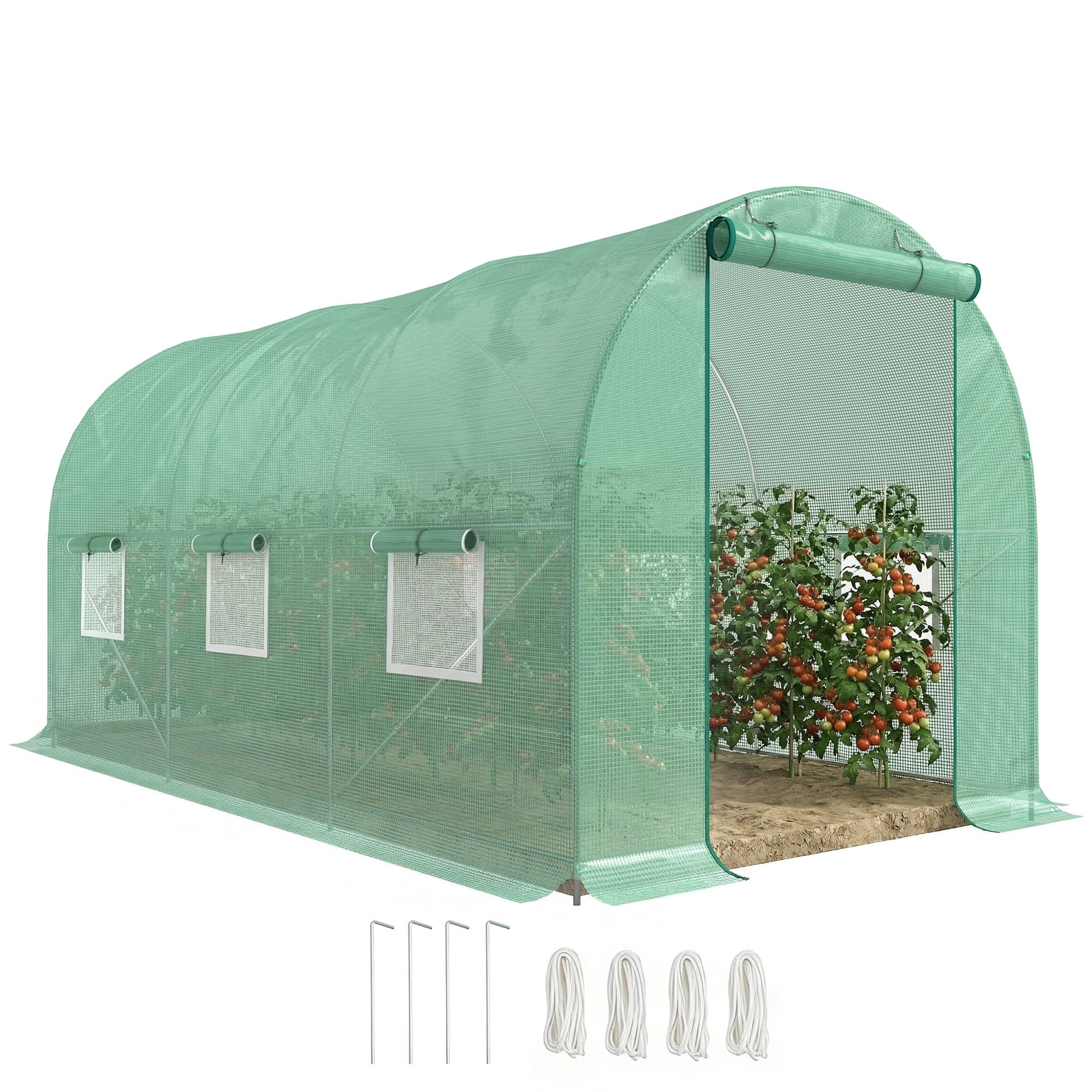 Outsunny Serre de Jardin Serre Tunnel 4,5L x 2l x 2H m châssis Tubulaire Acier galvanisé renforcé 1,8 cm 6 fenêtres 1 Porte Vert