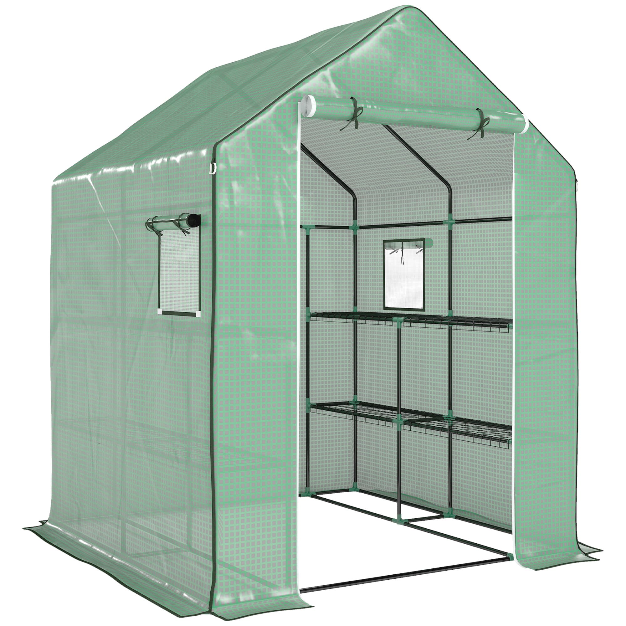 Outsunny Serre de jardin avec 1 porte, 1 fenetres, étagères 3 niveaux pour Légumes Plantes Fleurs Bâche PE 140 x 143 x 190 cm