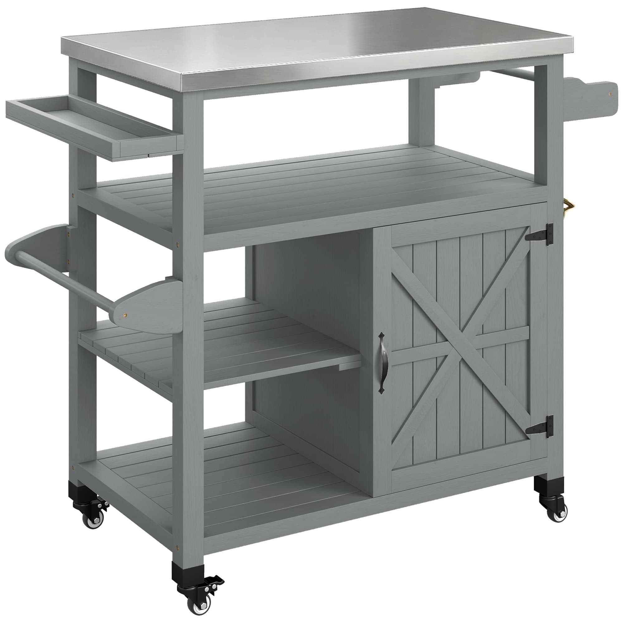 Outsunny Desserte jardin chariot de barbecue sur roulettes avec plateau en acier inoxydable 107x49,5x92,5cm gris
