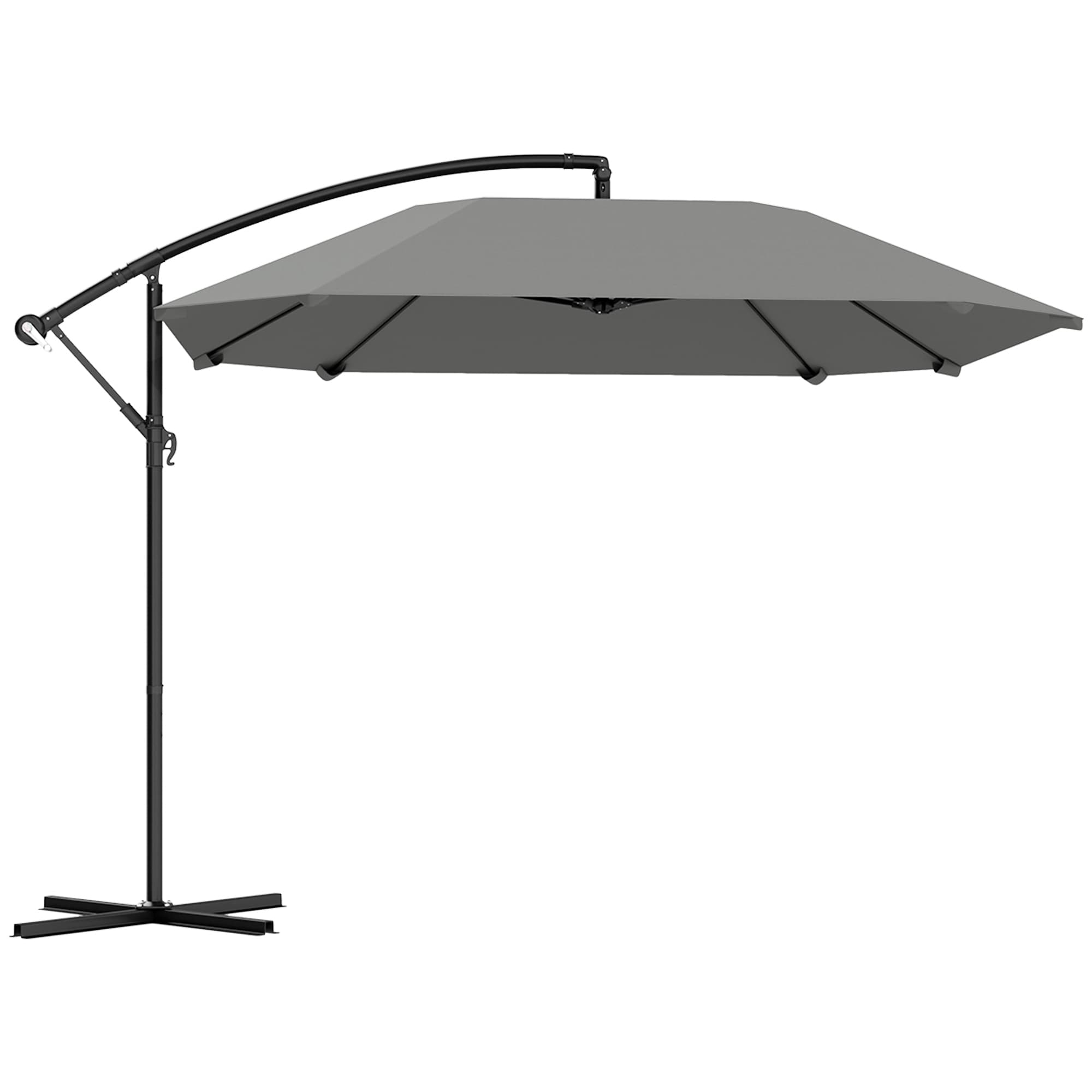 Outsunny Parasol déporté 3 m, parasol de jardin extérieur Inclinable, Base, Manivelle, toile polyester 180 g/m2, Gris Foncé