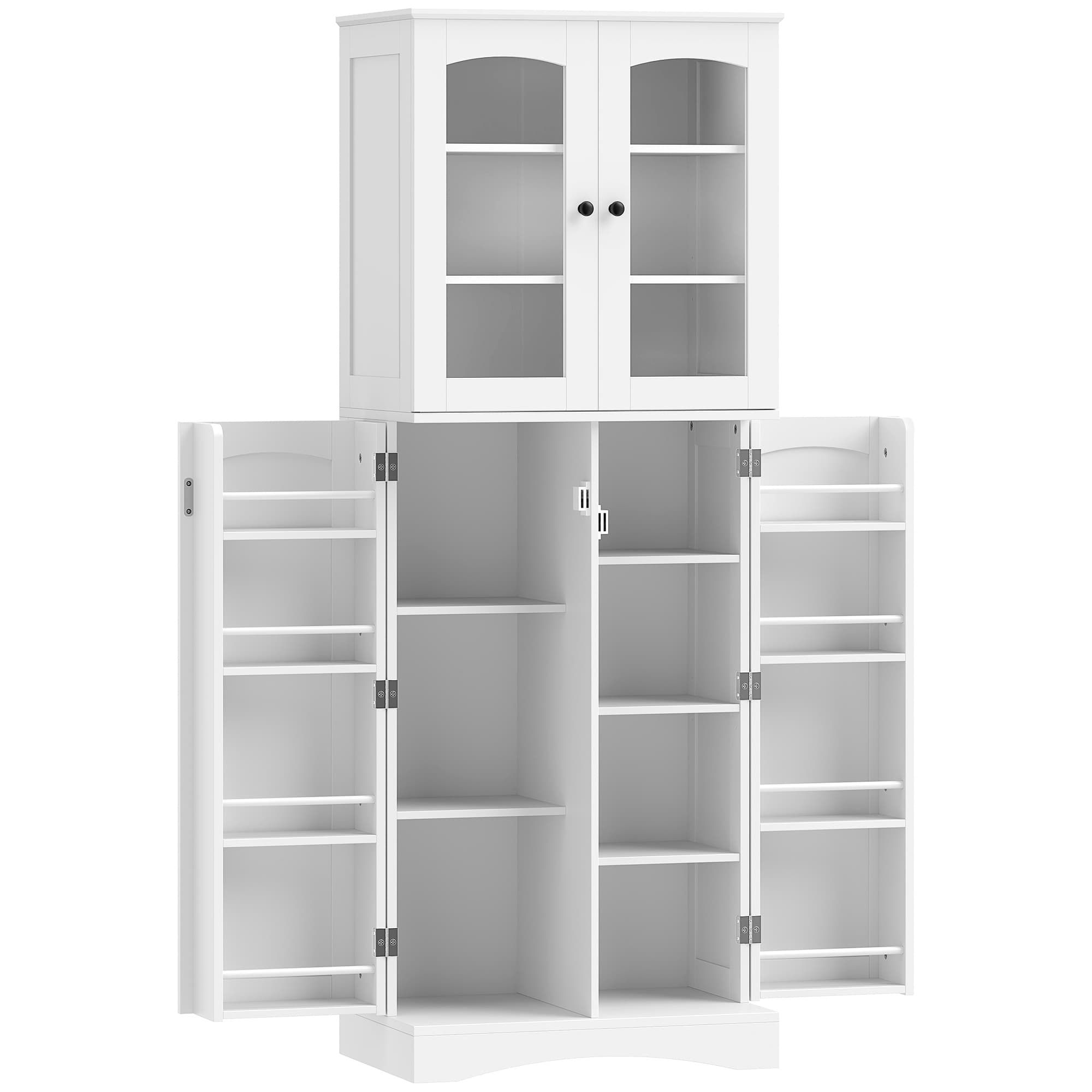 HOMCOM Buffet haut cuisine, vaisselier vitrine en acrylique, 4 portes, 10 compartiments, 8 porte-racks, 60 x 40 x 162 cm, blanc