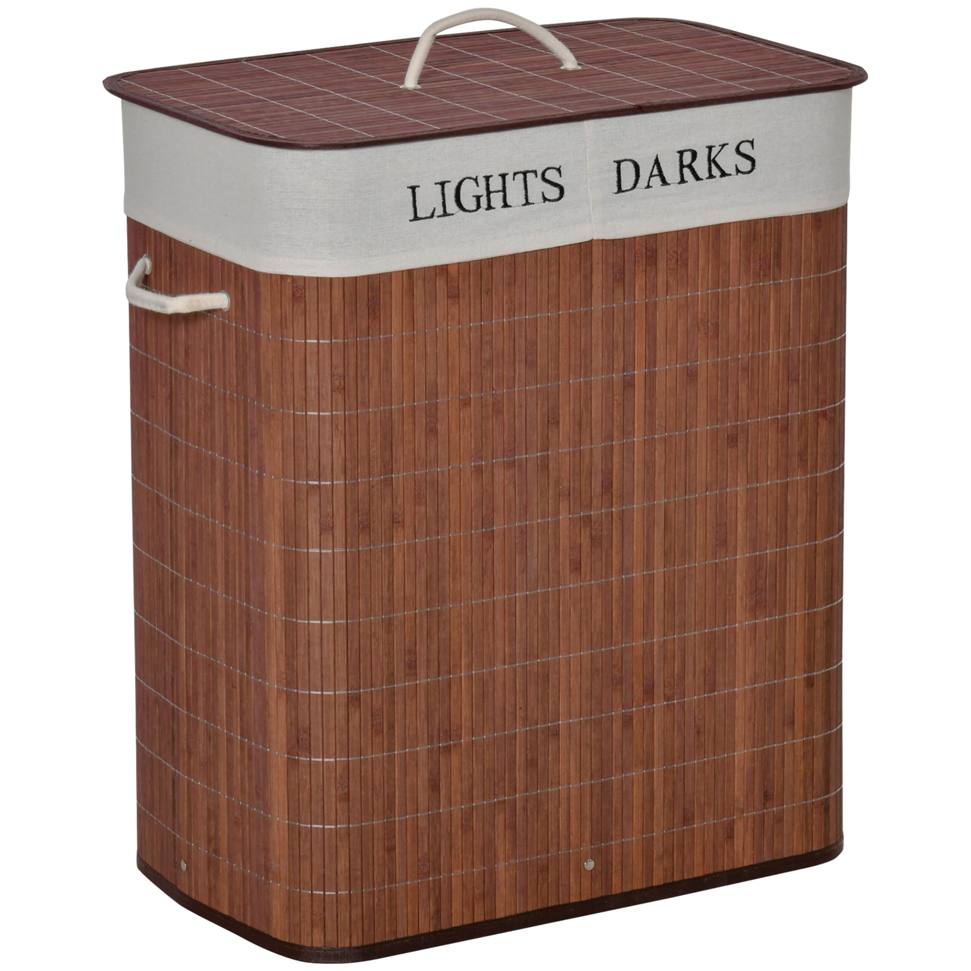 HOMCOM Panier à linge 100L avec 2 bacs bambou pliable couvercle poignée avec Sac amovible et lavable marron