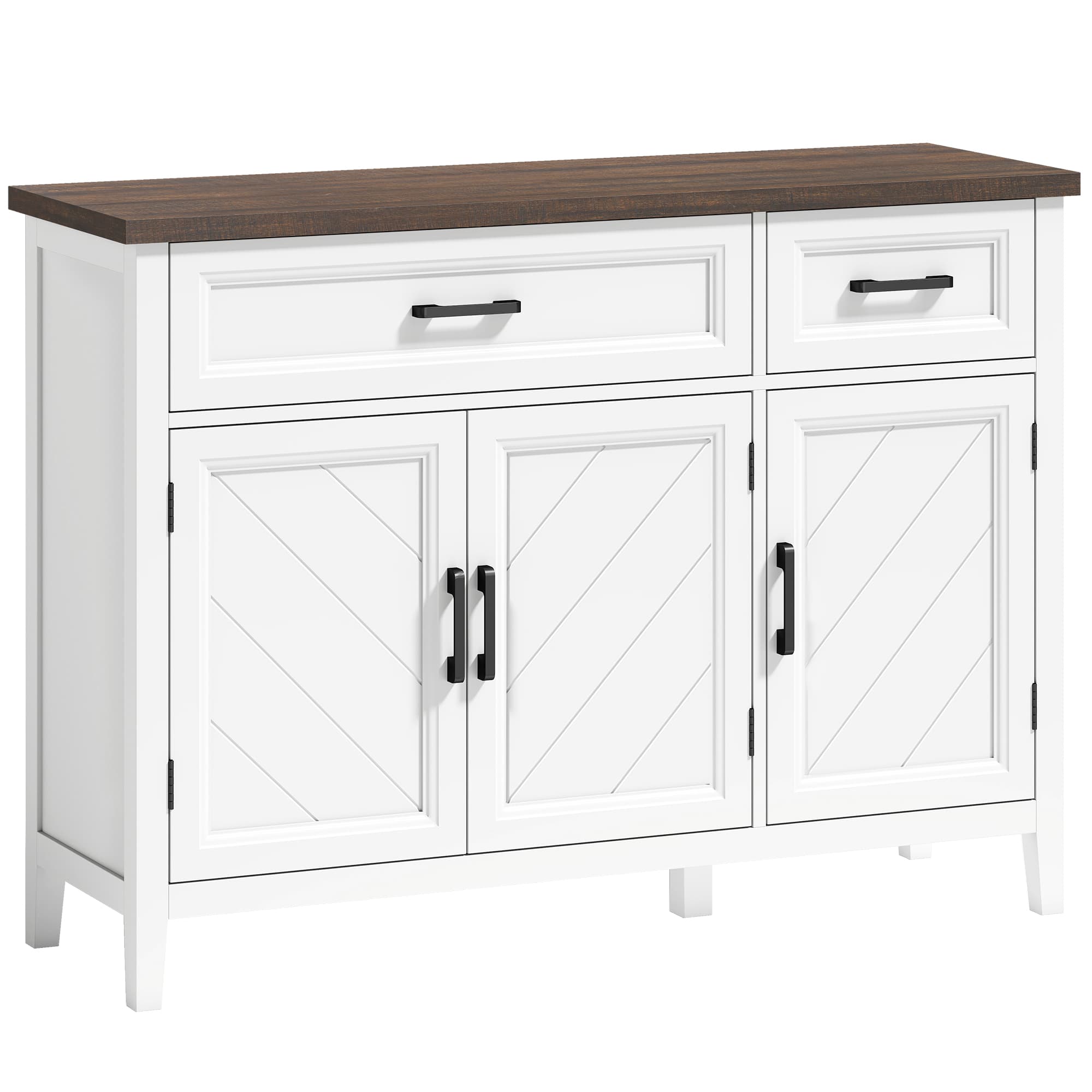 HOMCOM Buffet salon, meuble de rangement avec 3 portes en chevron, 2 tiroirs et 2 étagères réglables, 110 x 35 x 80,5 cm, blanc