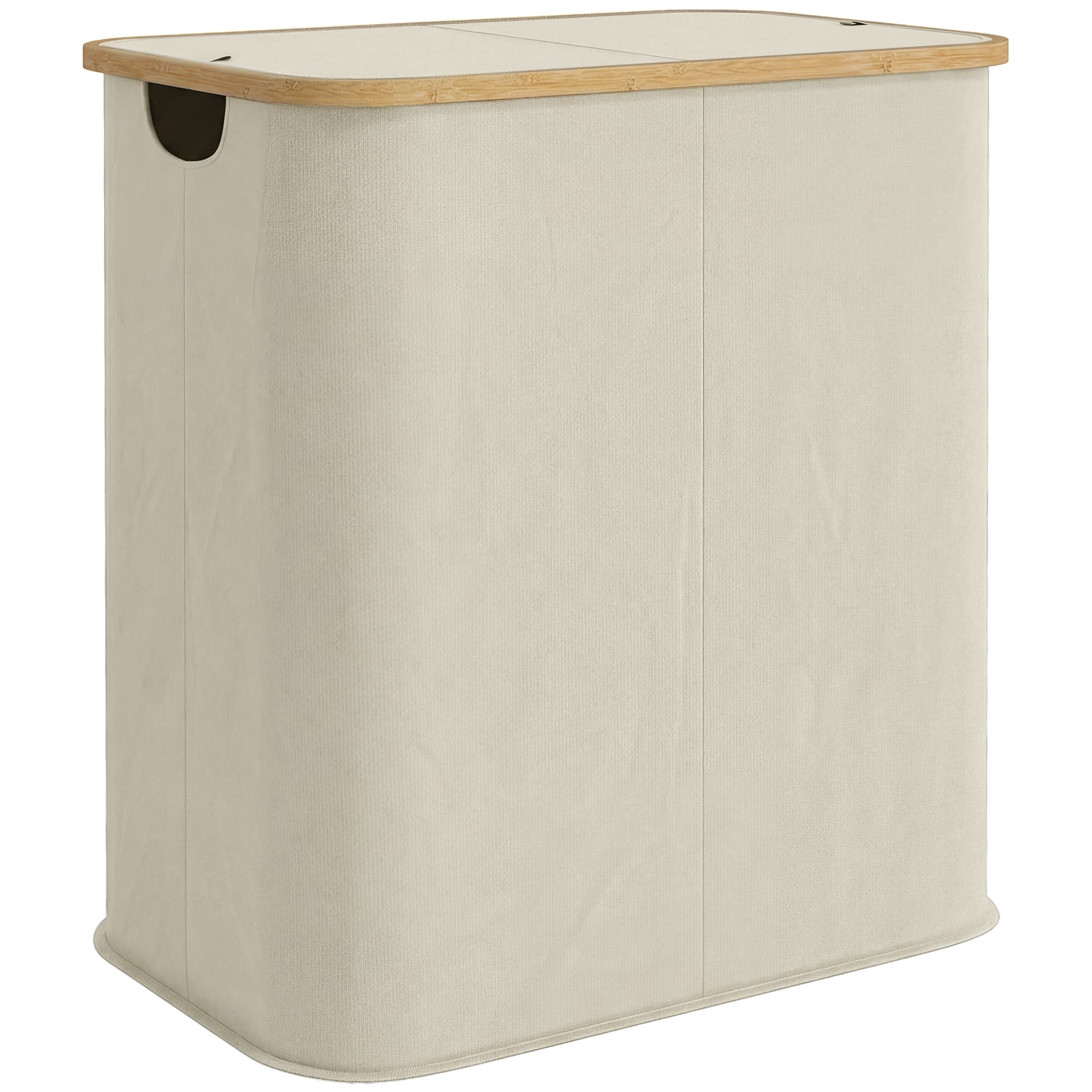 HOMCOM Panier à linge double pliable 80 L corbeille à linge sale avec couvercle, poignées rainurées, beige