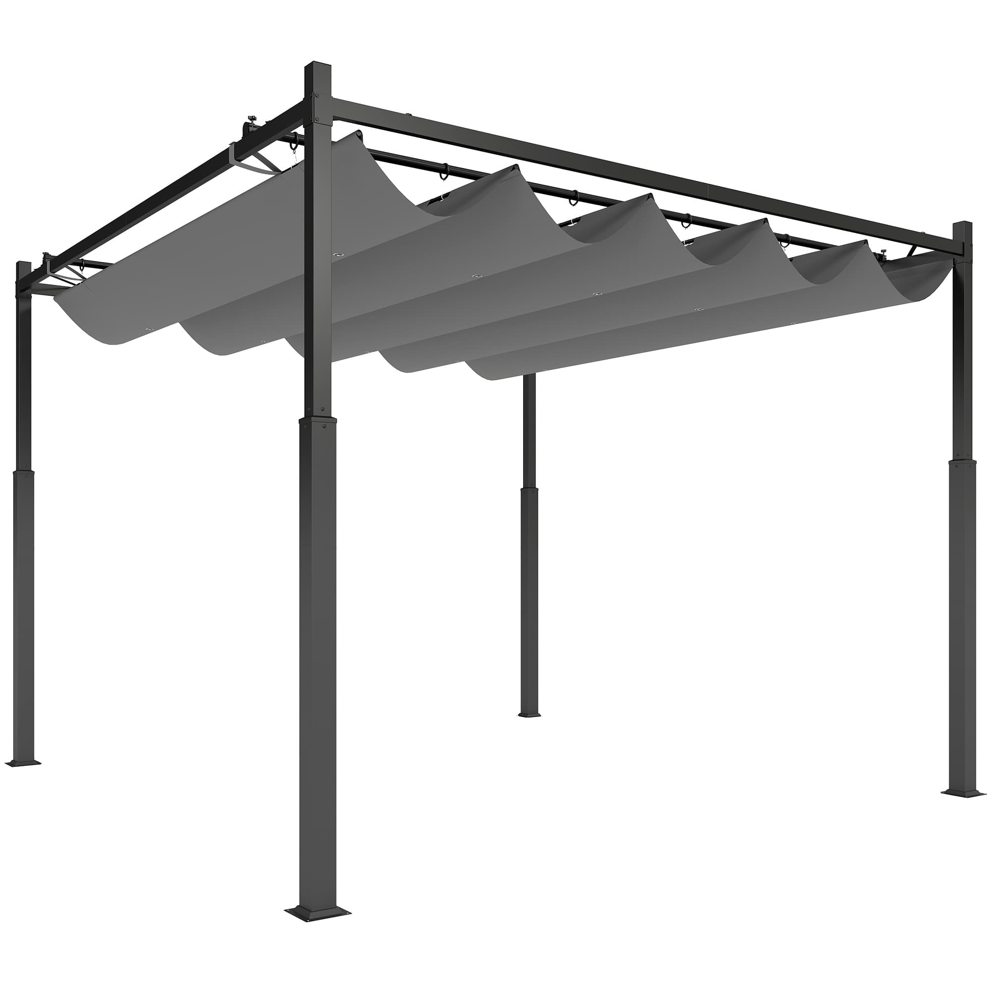 Outsunny Pergola de jardin exterieur 3 x 3 m avec toit rétractable et fixation magnétique, abri soleil UPF30+, gris
