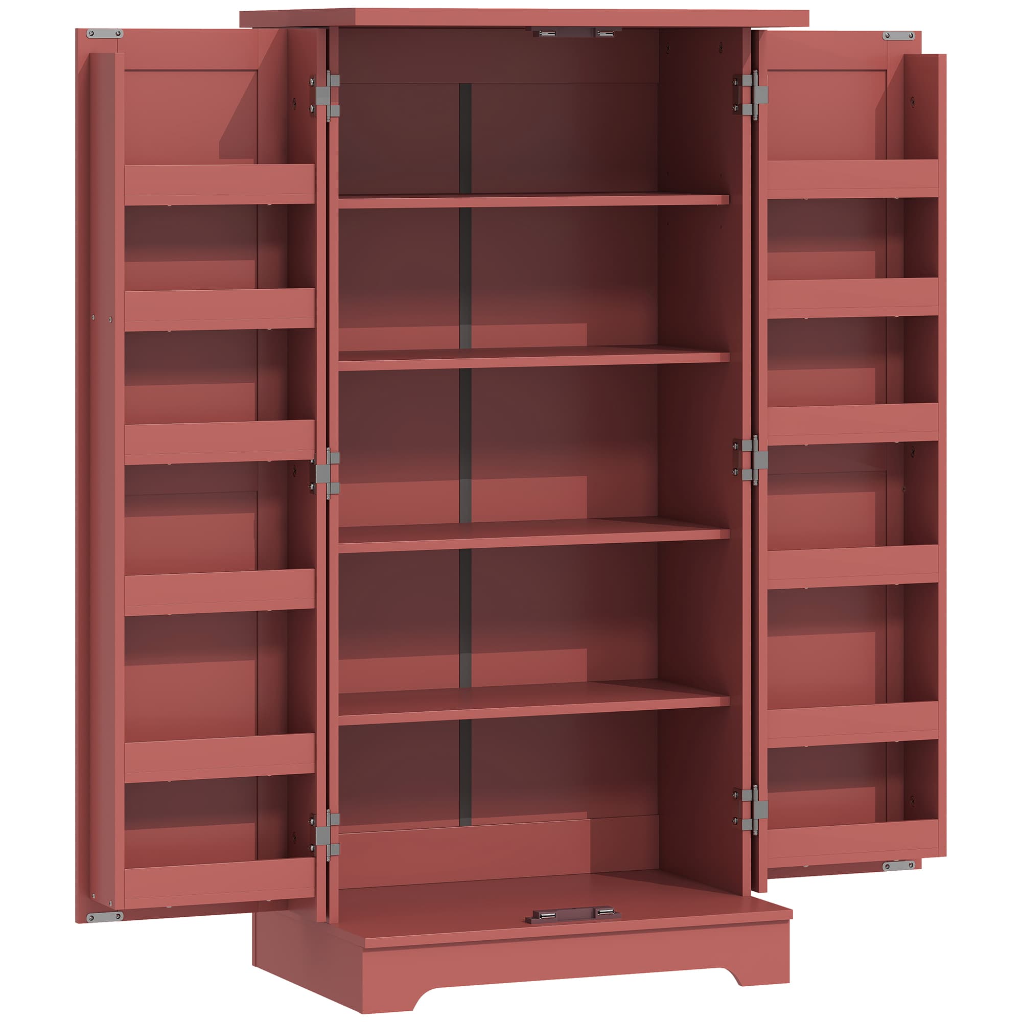 HOMCOM Buffet cuisine armoire de cuisine 5 niveaux avec portes et étagères réglables 60l x 40P x 120H cm grain de bois rouge