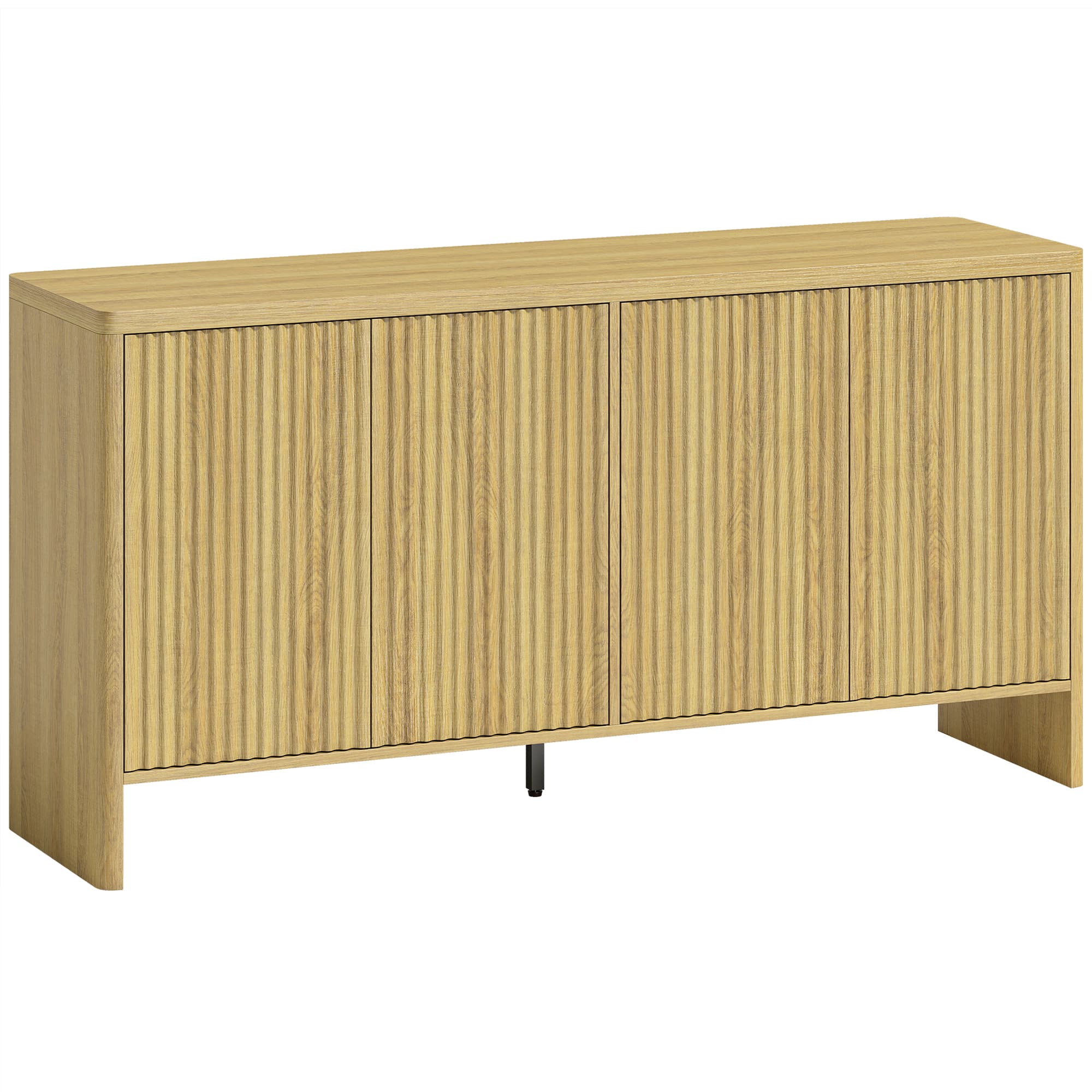 HOMCOM Buffet salon, meuble de rangement avec 4 portes rainurées, étagère réglable, ouverture par pression, 147x40x77cm, chêne