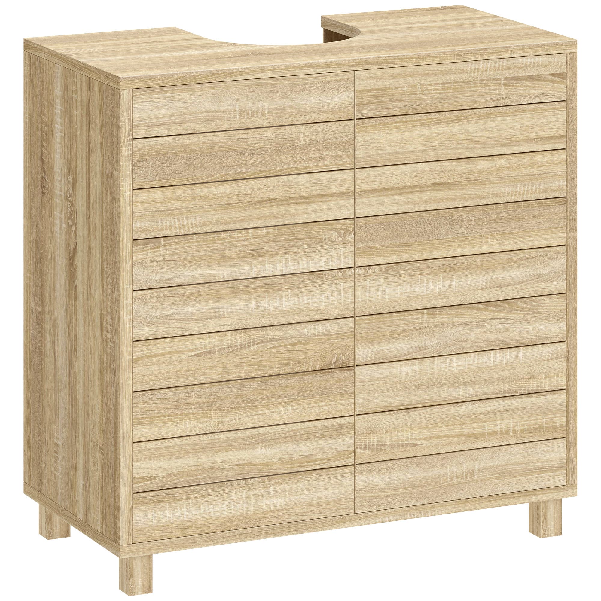 HOMCOM Meuble sous Lavabo, Découpe en Forme U, Portes à Lattes, Étagère Réglable, Ouverture par Pression, 60x30x60cm, Naturel