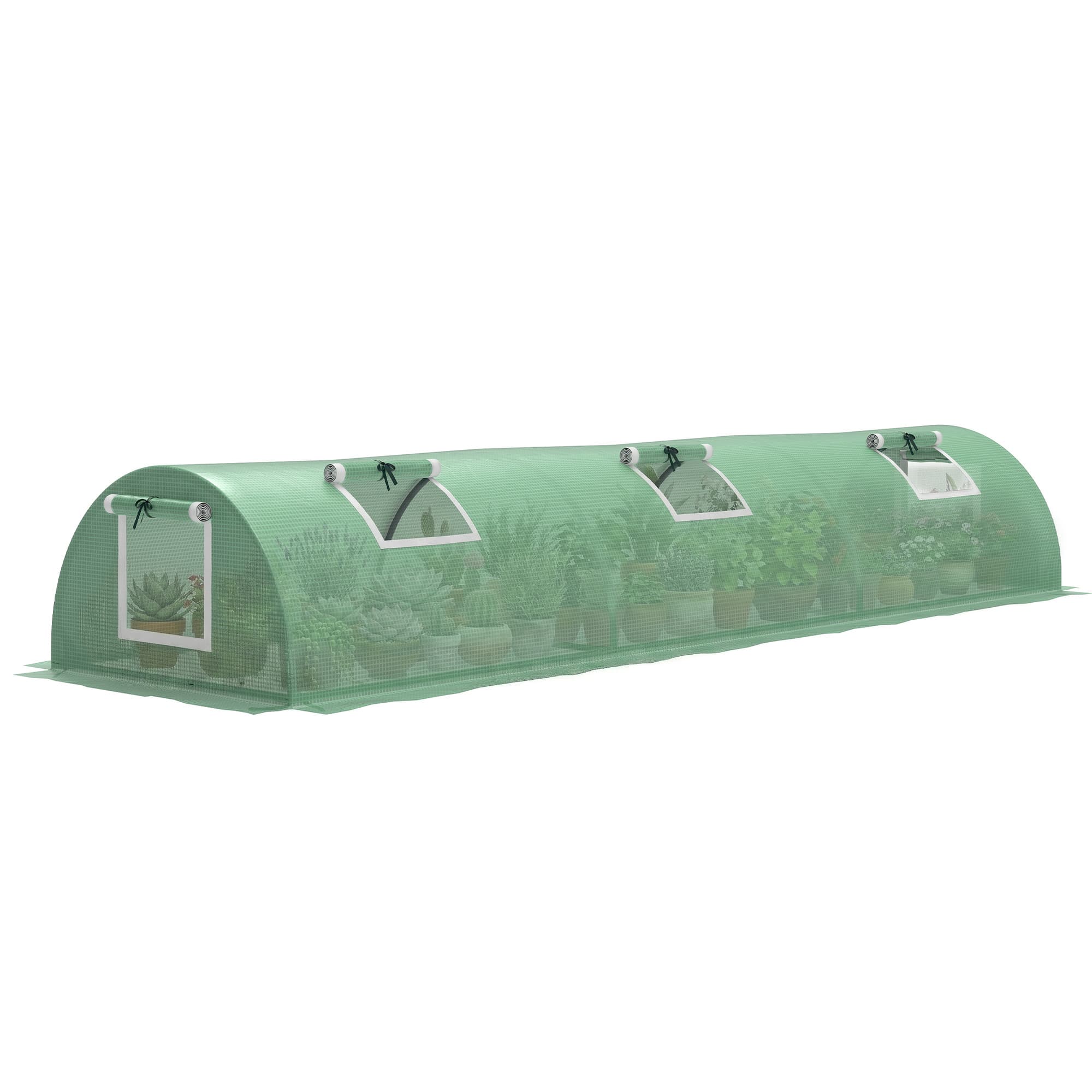 Outsunny Serre de jardin Serre botanique Serre tunnel 5 fenêtres enroulables bâche PE 140 g/m2 métal époxy 300x80x45 cm vert Aosom France
