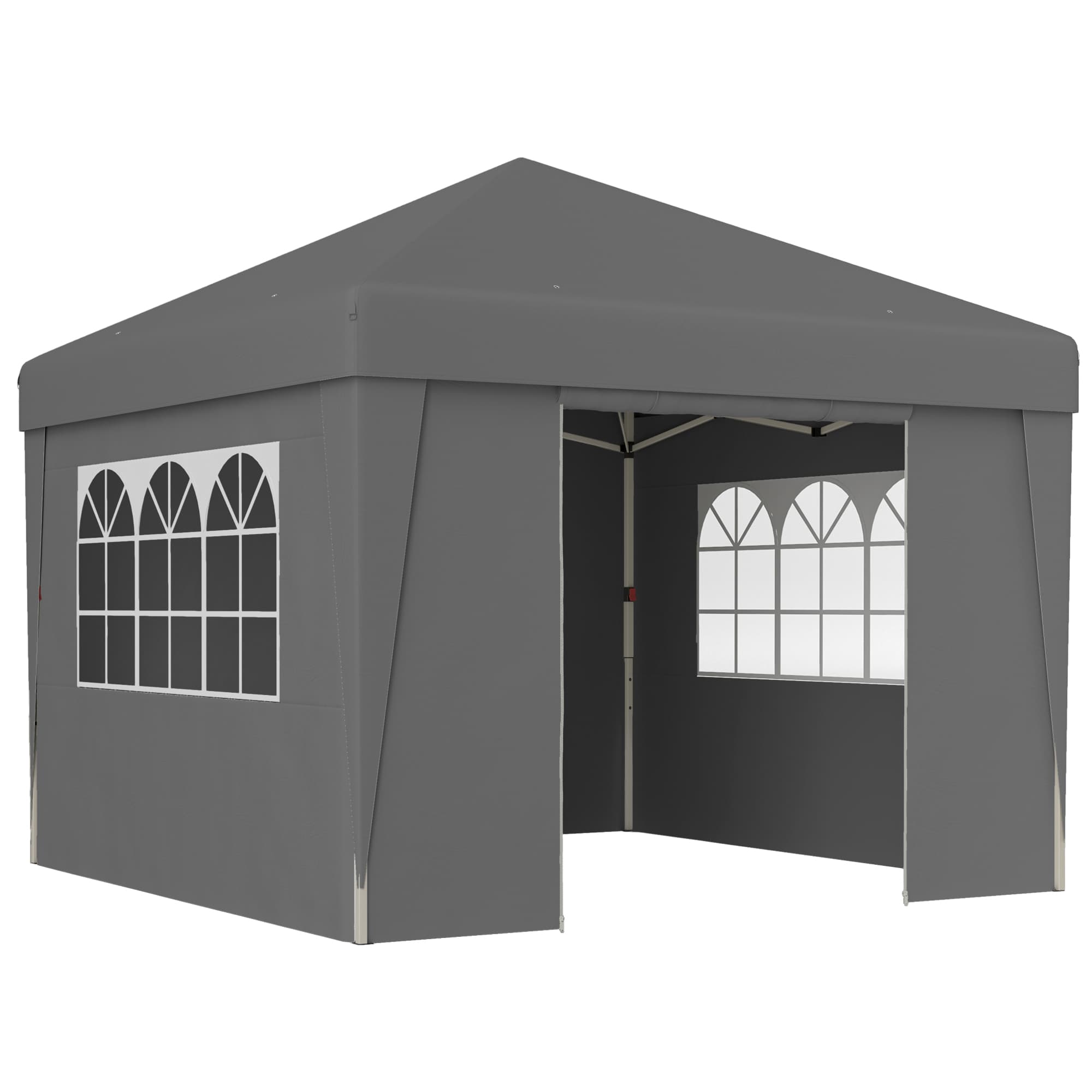 Outsunny Tonnelle de jardin pliante 3 x 3 x 2,75 m anti-UV 30 + avec fenêtres + parois latérales + sac de transport gris foncé