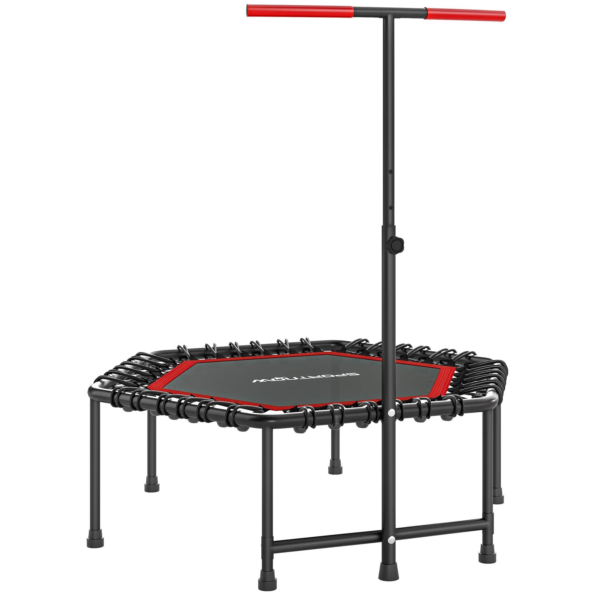 SPORTNOW Trampoline de fitness 114 cm, cordes élastiques, poignée réglable 3 positions, trampoline d'exercice silencieux, rouge