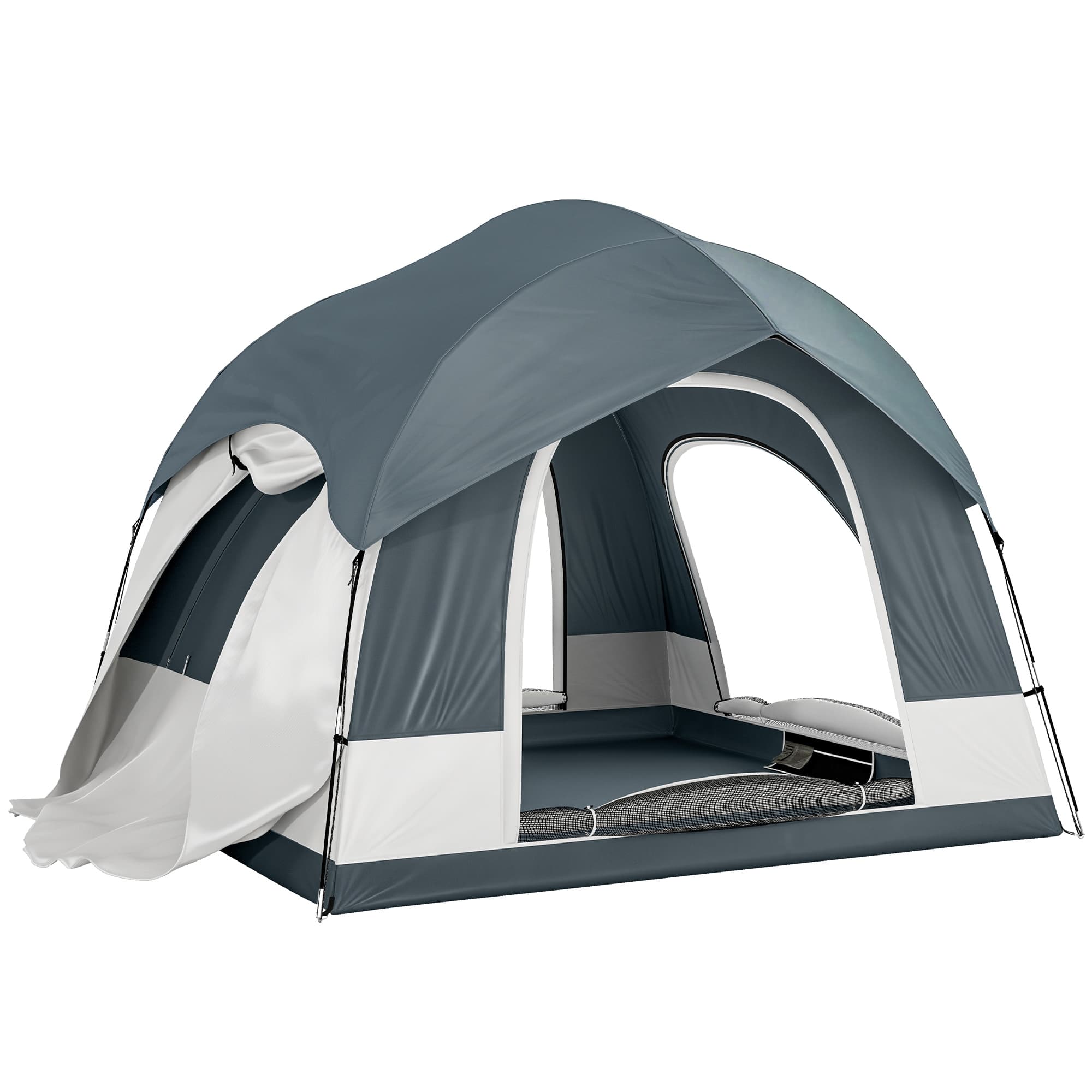 Outsunny Tente de Camping Facile à Monter 2-4 Personnes avec 3 Portes, Imperméable, Compatible avec SUV, Bleu Foncé