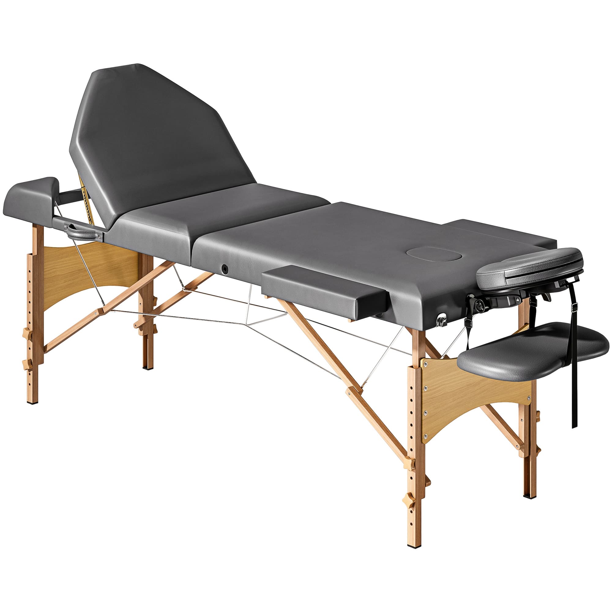 HOMCOM Table de massage pliante, lit de massage 3 zones portable 185 x 60 cm, hauteur et dossier réglables, appui-tête, gris