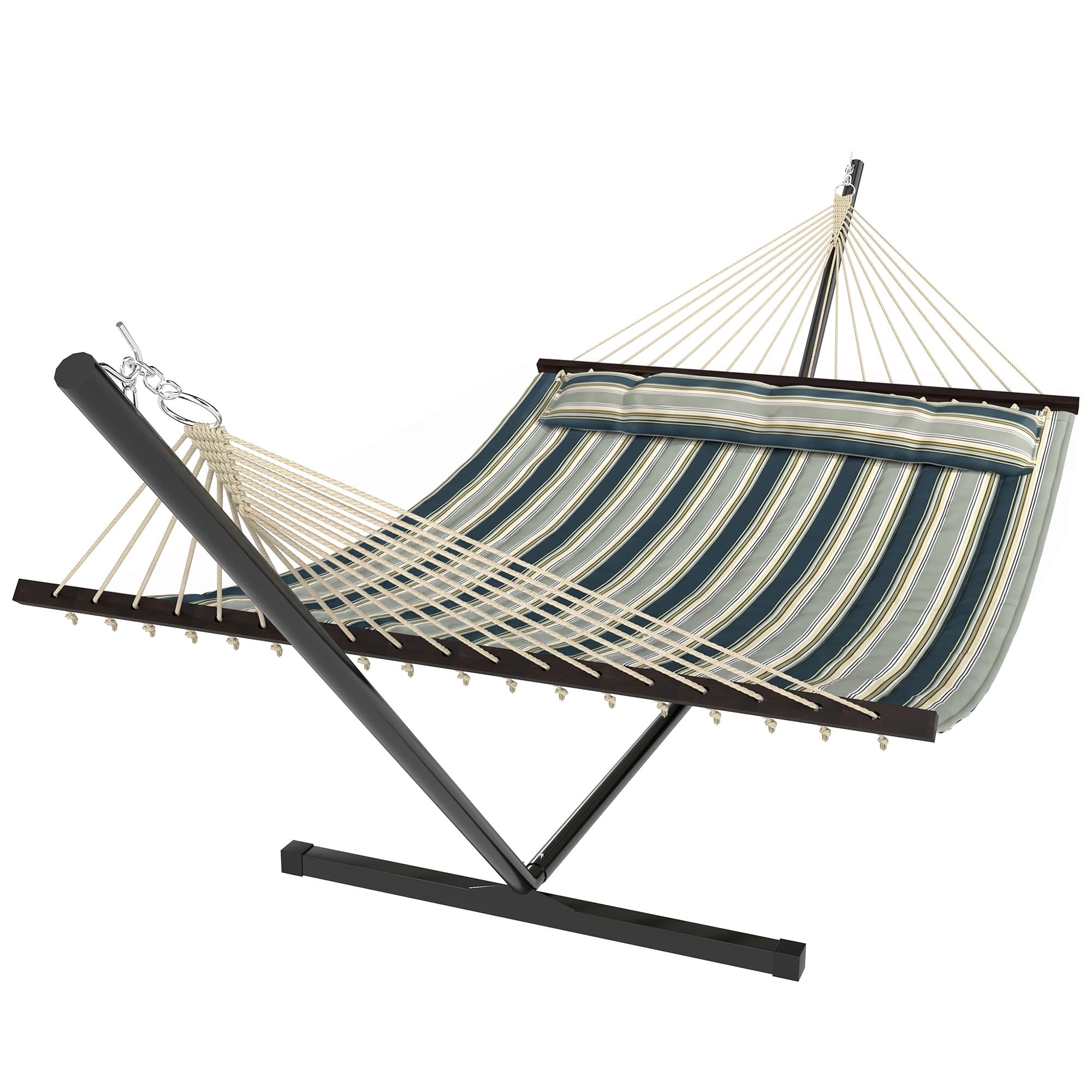 Outsunny Hamac sur pied 353 cm, hamac avec support acier avec coussin amovible et barres d'écartement, vert