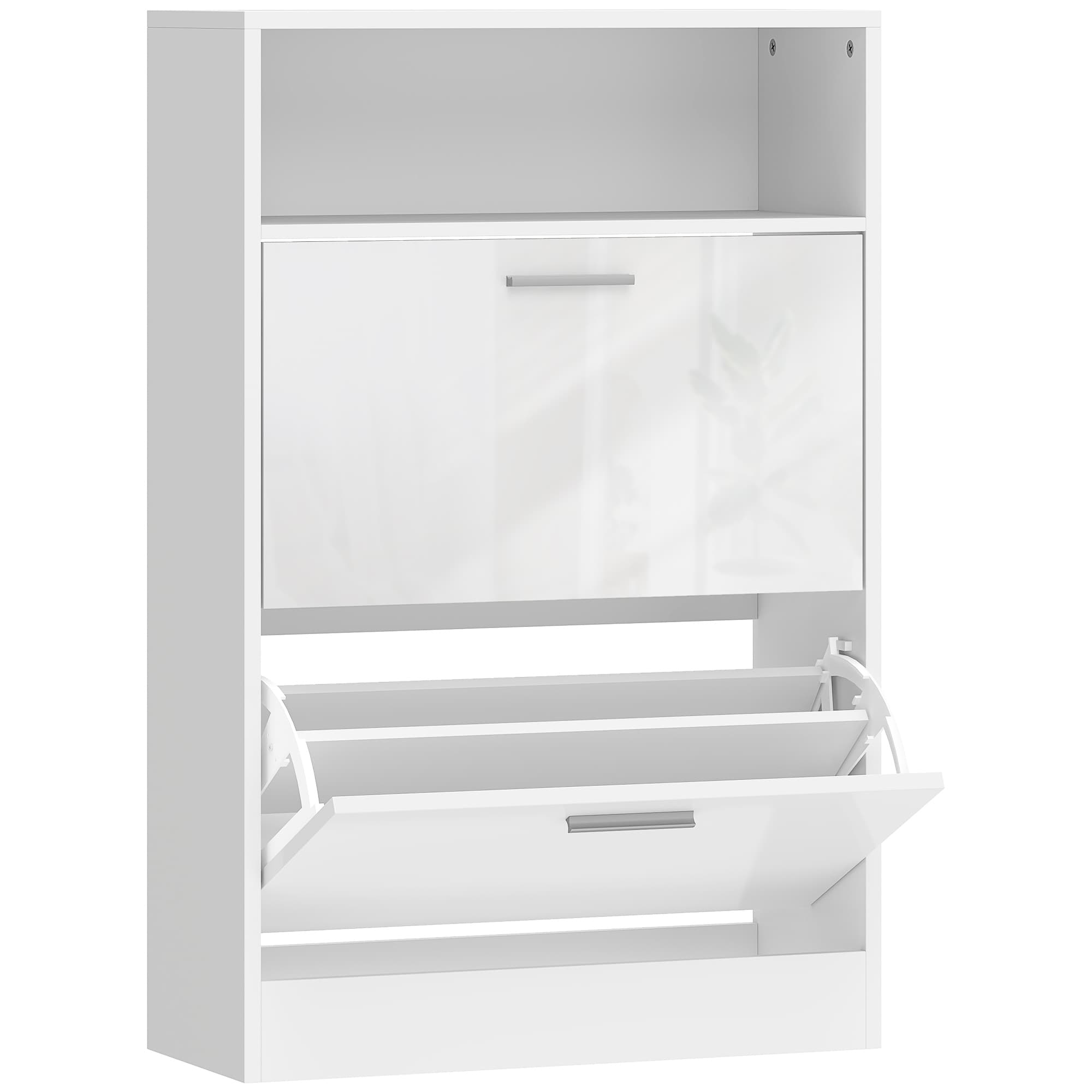 HOMCOM Meuble à chaussures 8 paires, armoire à chaussures, 2 tiroirs rabattables, étagères réglables et compartiment, blanc