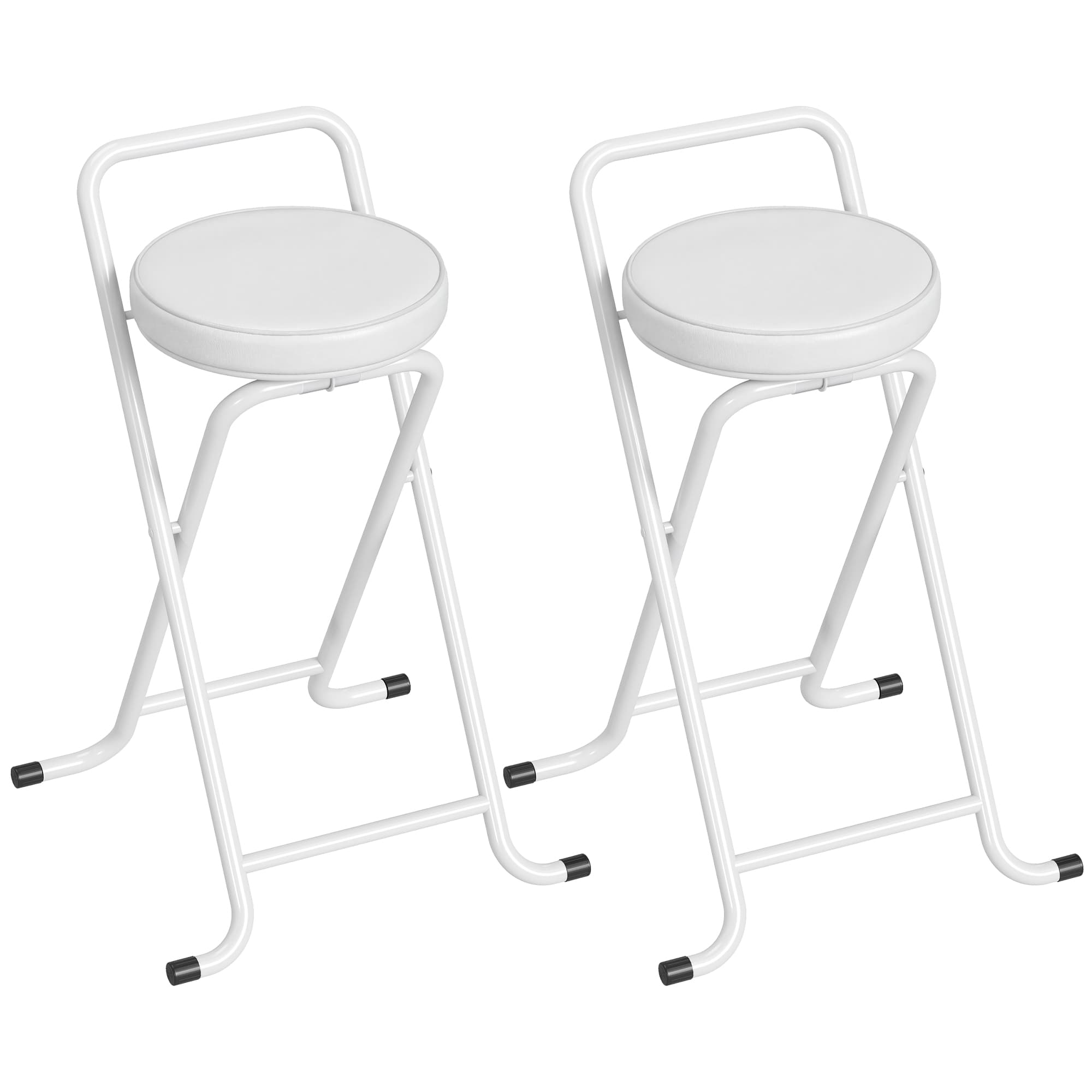 HOMCOM Tabourets de Bar Pliants Lot de 2, sans Assemblage, Chaises de Bar, Assise Rembourré 63H cm, Cadre en Acier, Blanc